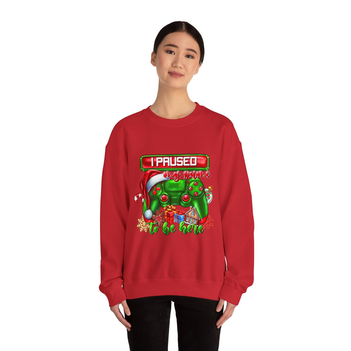 Gaming Christmas Sweatshirt — "I Paused My Game to Be Here" Controller Holiday Crewneck