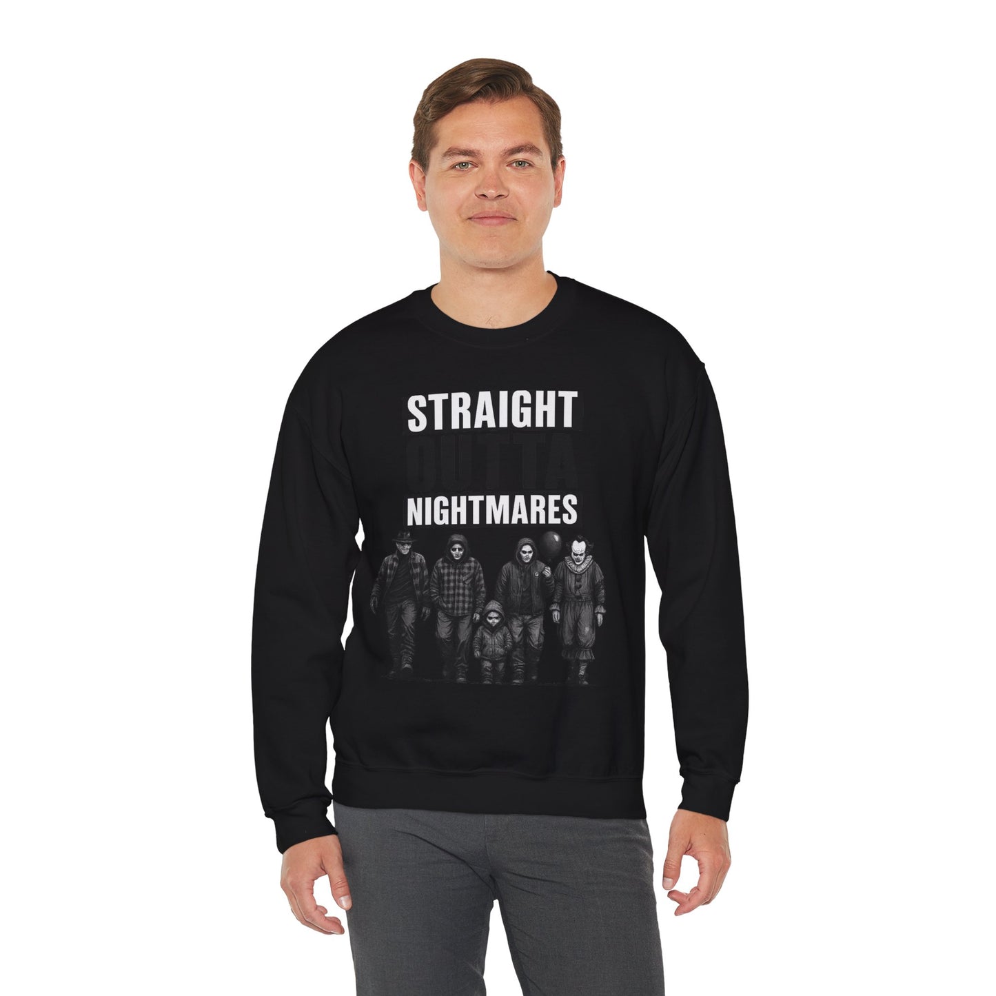 Straight Outta Nightmares Crewneck Sweatshirt | Unisex Pullover for Halloween, Cozy Gift for Horror Fans, Casual Layering