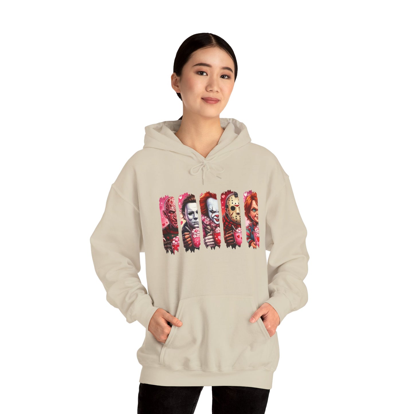 Horror Icons Hoodie — Stylized Slashed Portraits Graphic Sweatshirt