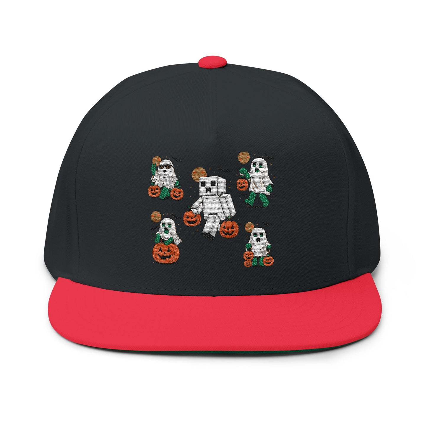 Halloween-Themed Flat Bill Cap, Pumpkin Hat, Embroidered Cap for Fall, Unique Gift for Halloween, Holiday Accessories, Spooky Season Fashion
