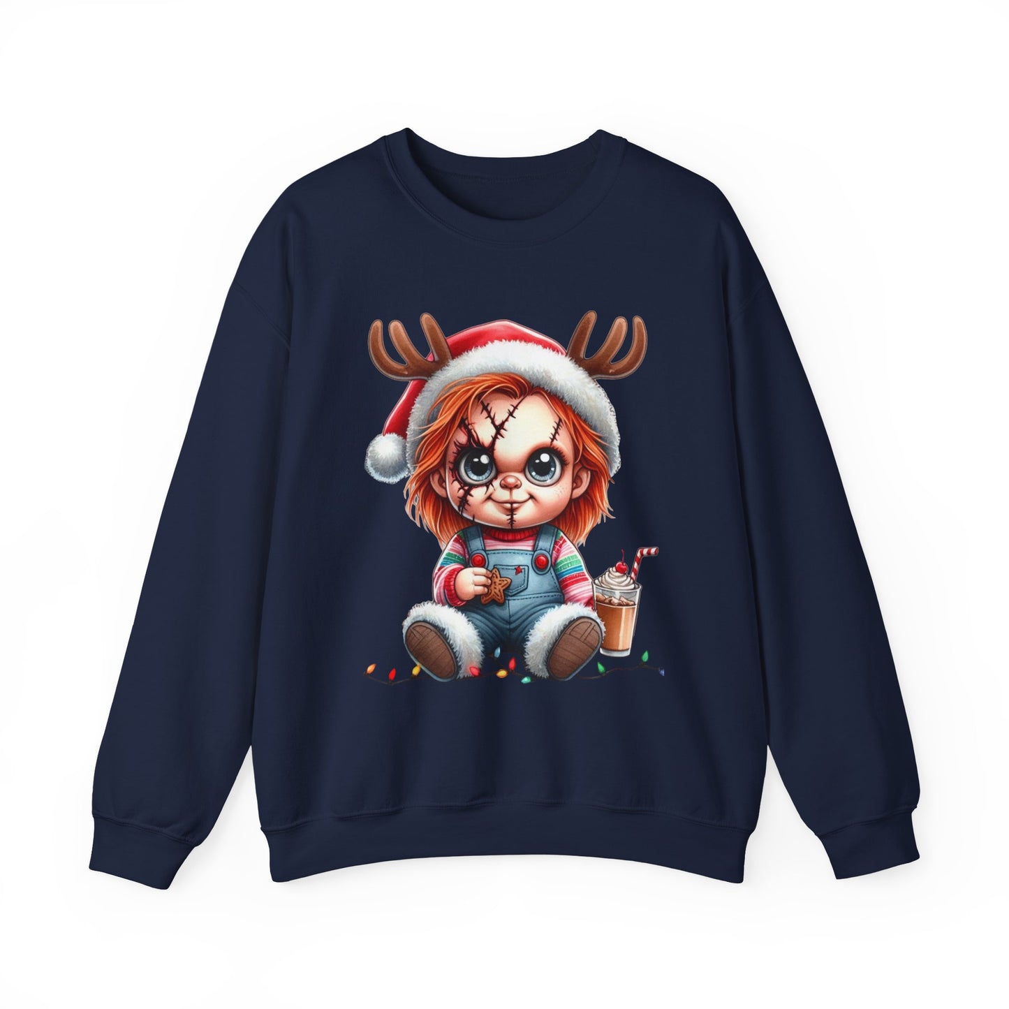 Christmas Chucky Crewneck Sweatshirt — Cute Creepy Reindeer Chucky Holiday Sweatshirt