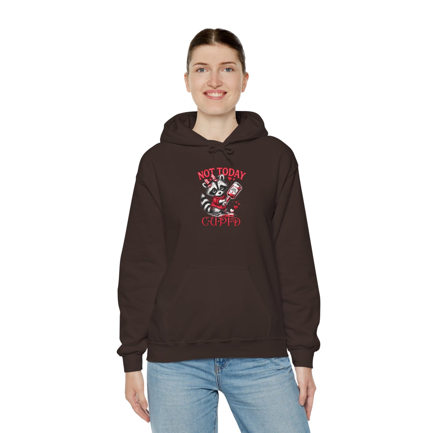 Not Today Cupido Raccoon Hoodie — Funny Valentine Anti-Love Sweatshirt