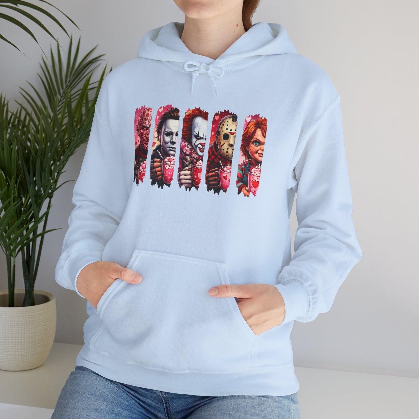 Horror Icons Hoodie — Stylized Slashed Portraits Graphic Sweatshirt