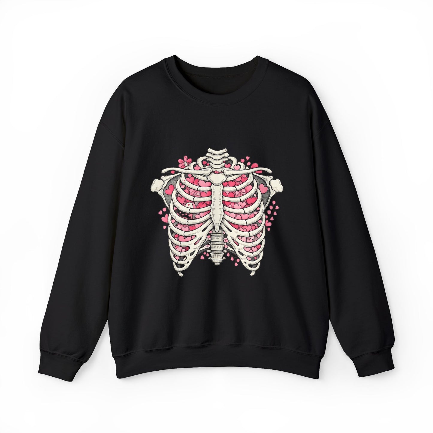 Ribcage Blossom Sweatshirt — Floral Skeleton Chest Graphic