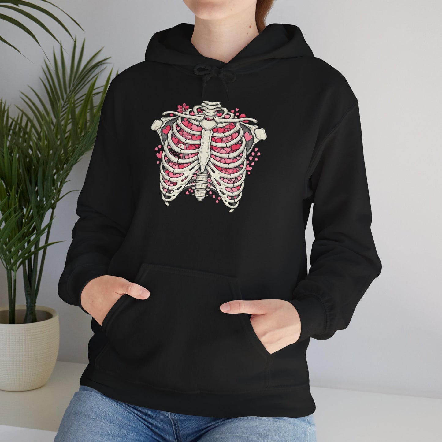 Ribcage Bloom Hoodie — Floral Skeleton Chest Graphic Sweatshirt