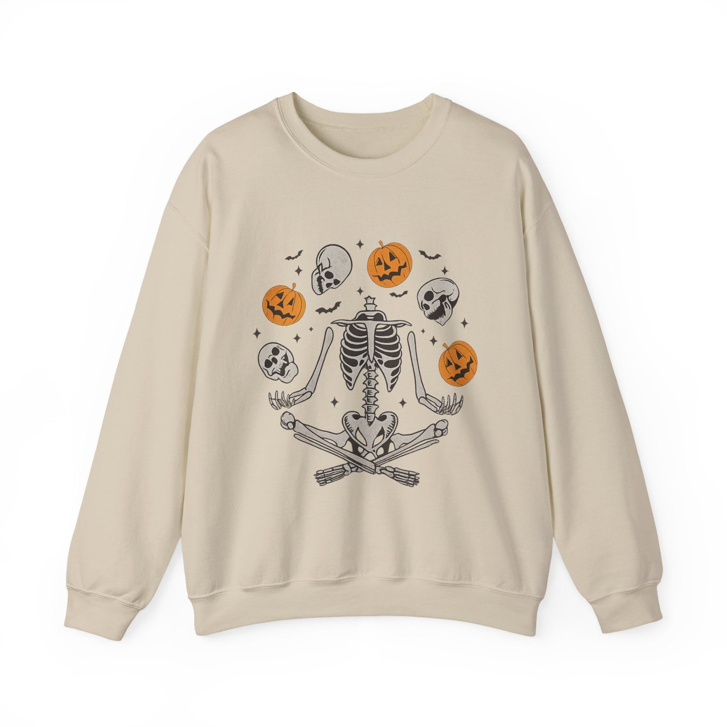 Halloween Skeleton Yoga Sweatshirt, Cute Autumn Apparel, Spooky Season Outfit, Unisex Cozy Crewneck, Gift for Halloween Lovers