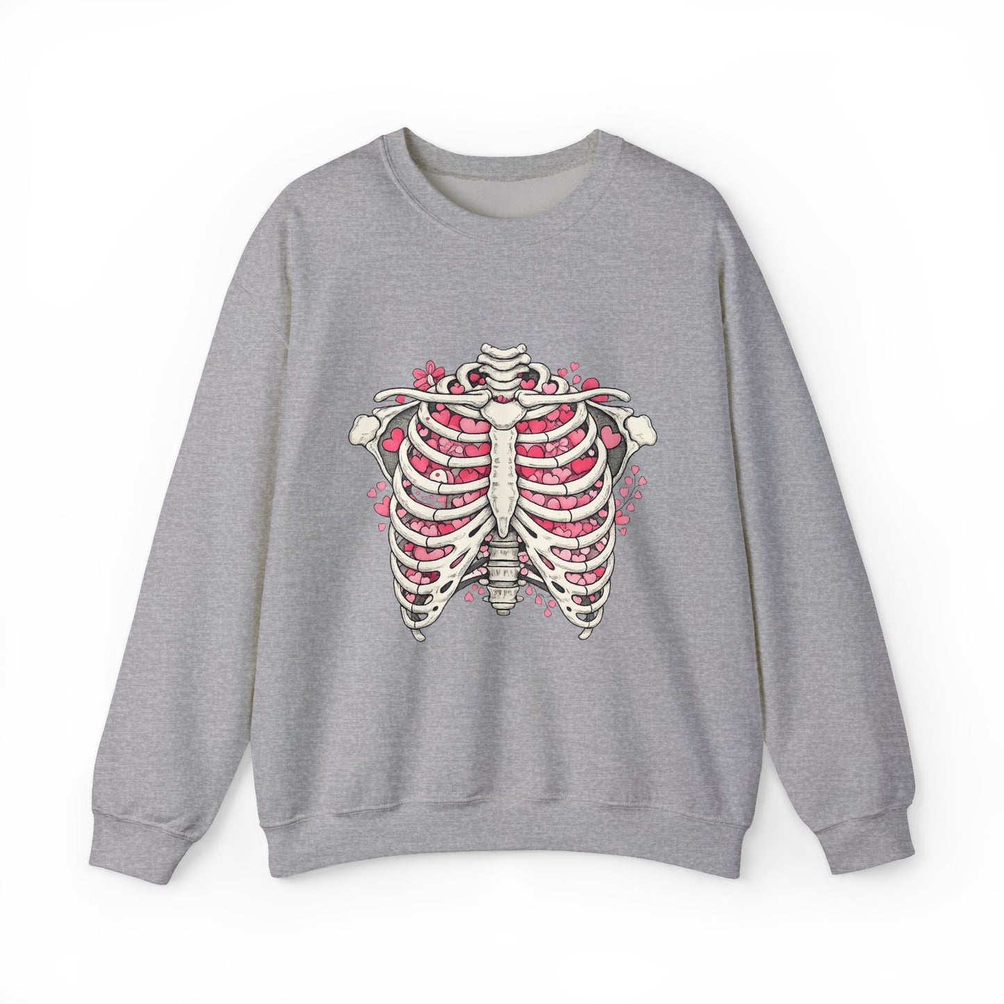 Ribcage Blossom Sweatshirt — Floral Skeleton Chest Graphic
