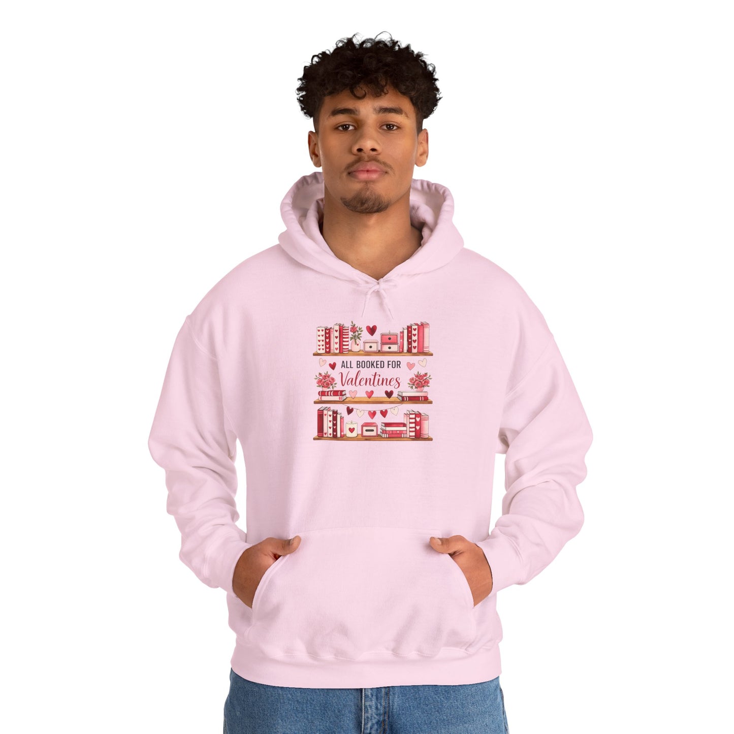 Valentine’s Day Cozy Hoodie – “All Booked for Valentine’s” Cute Bookshop Graphic