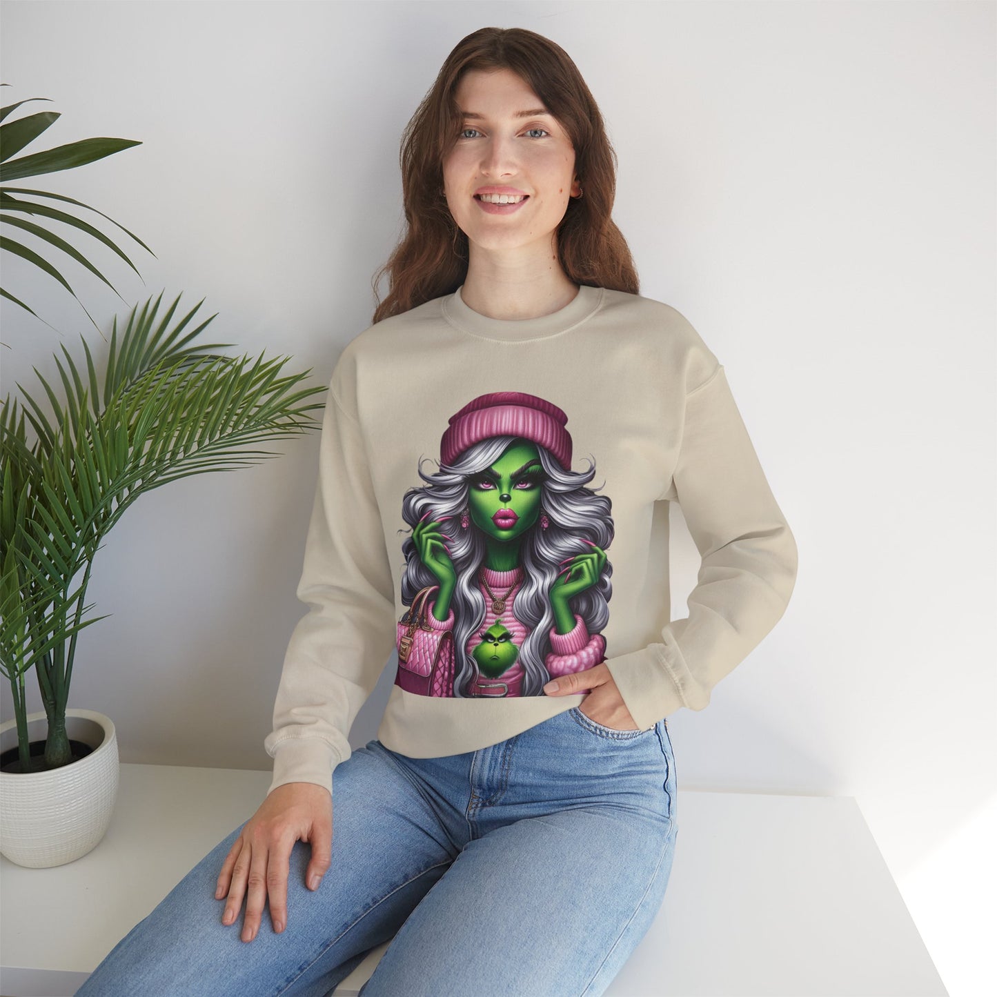 Witchy Glam Crewneck Sweatshirt – Green Glamour Girl Design
