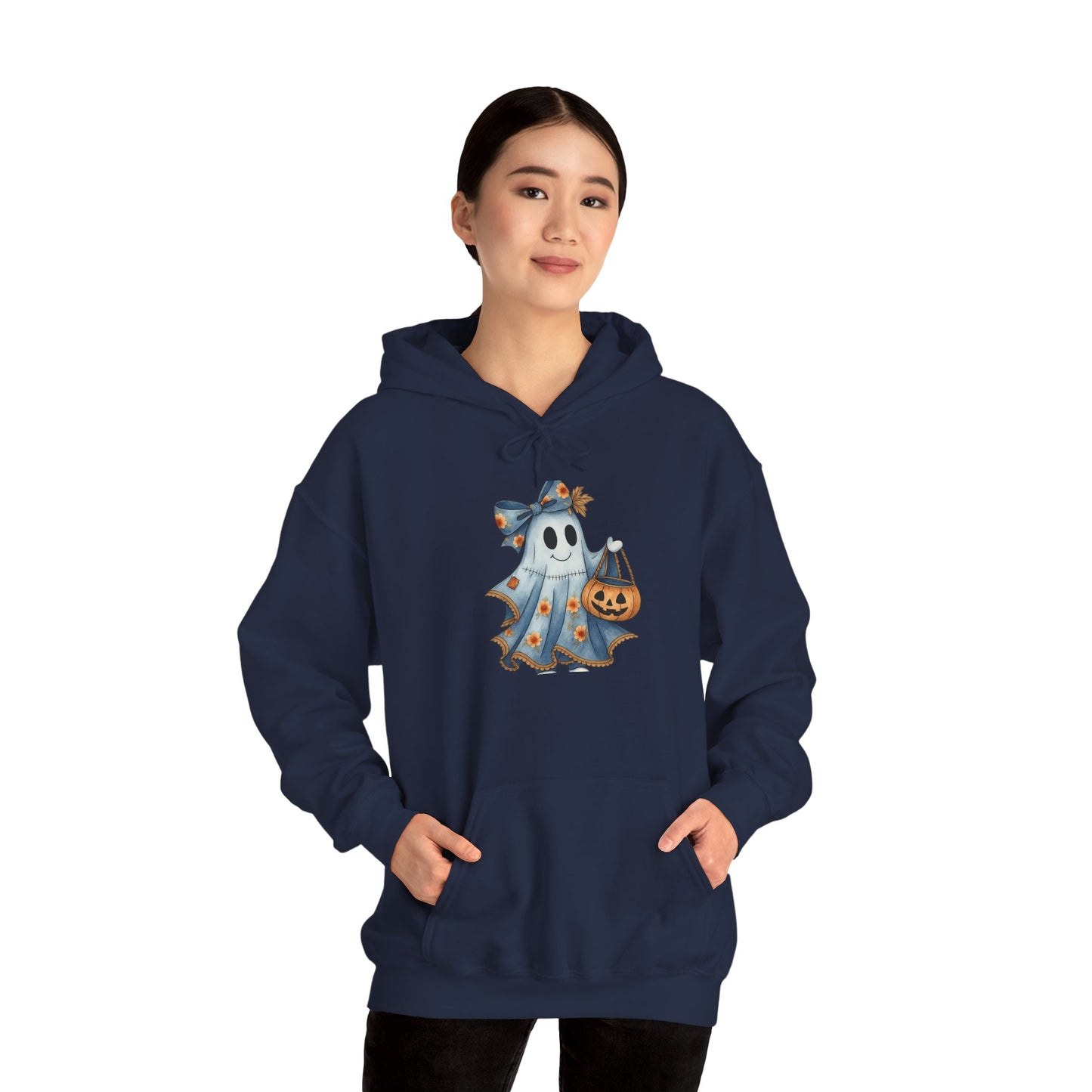 Ghostly Fun Hooded Hoodie, - Halloween Spirit, Cozy Comfort, Unisex Style, Casual Wear, Spooky Gift