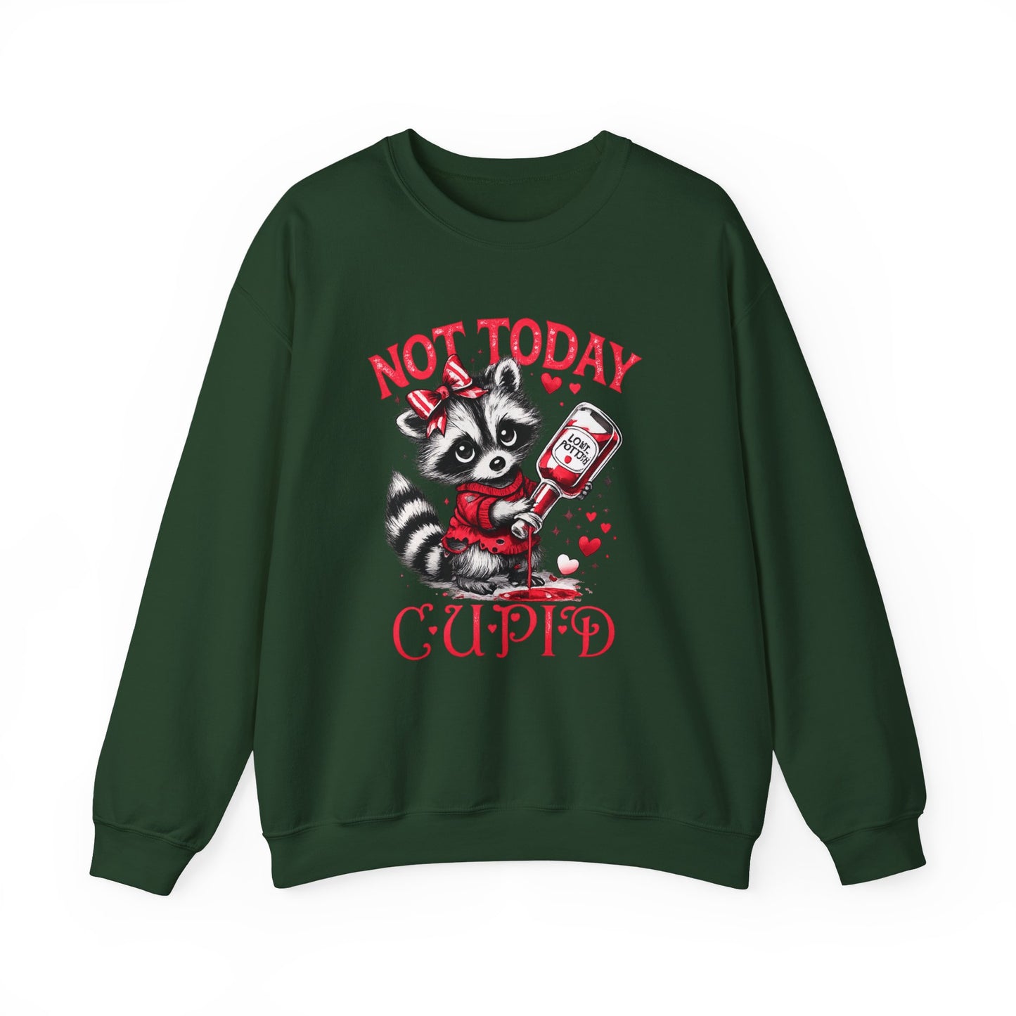 Not Today Cupid Sweatshirt — Cute Raccoon Anti-Valentine Crewneck