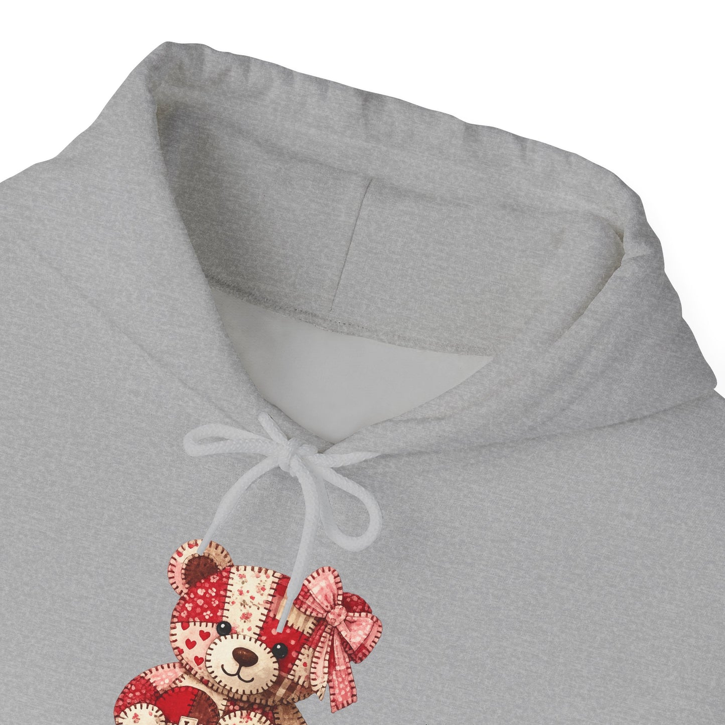 Teddy Bear Hoodie — Vintage Patchwork Bear Design with Bow