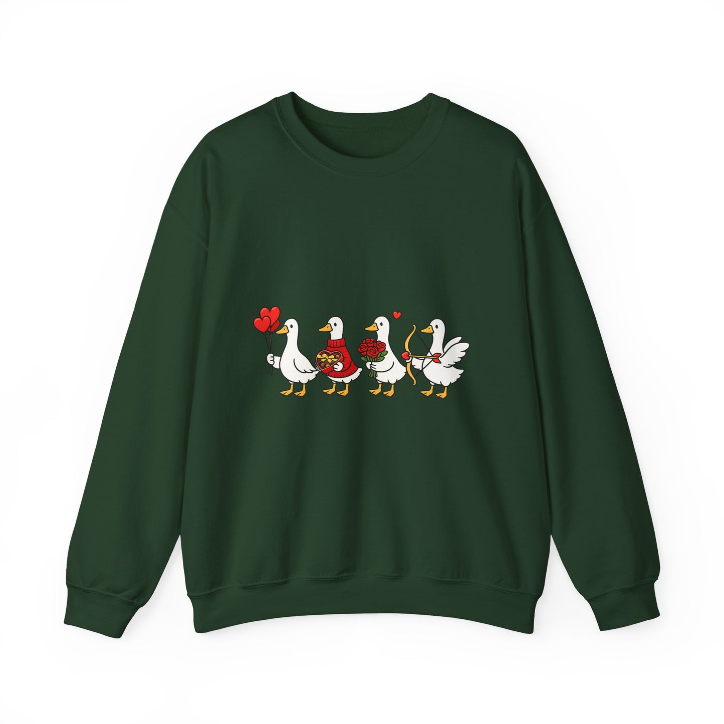 Geese Parade Crewneck Sweatshirt – Cute Valentine Ducks Holding Hearts Graphic