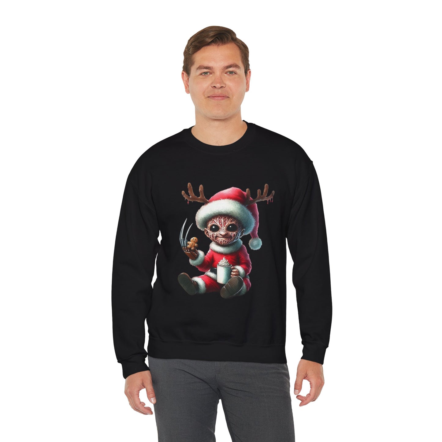 Christmas Cat Elf Sweatshirt — Cute Santa Kitten with Antlers Holiday Crewneck