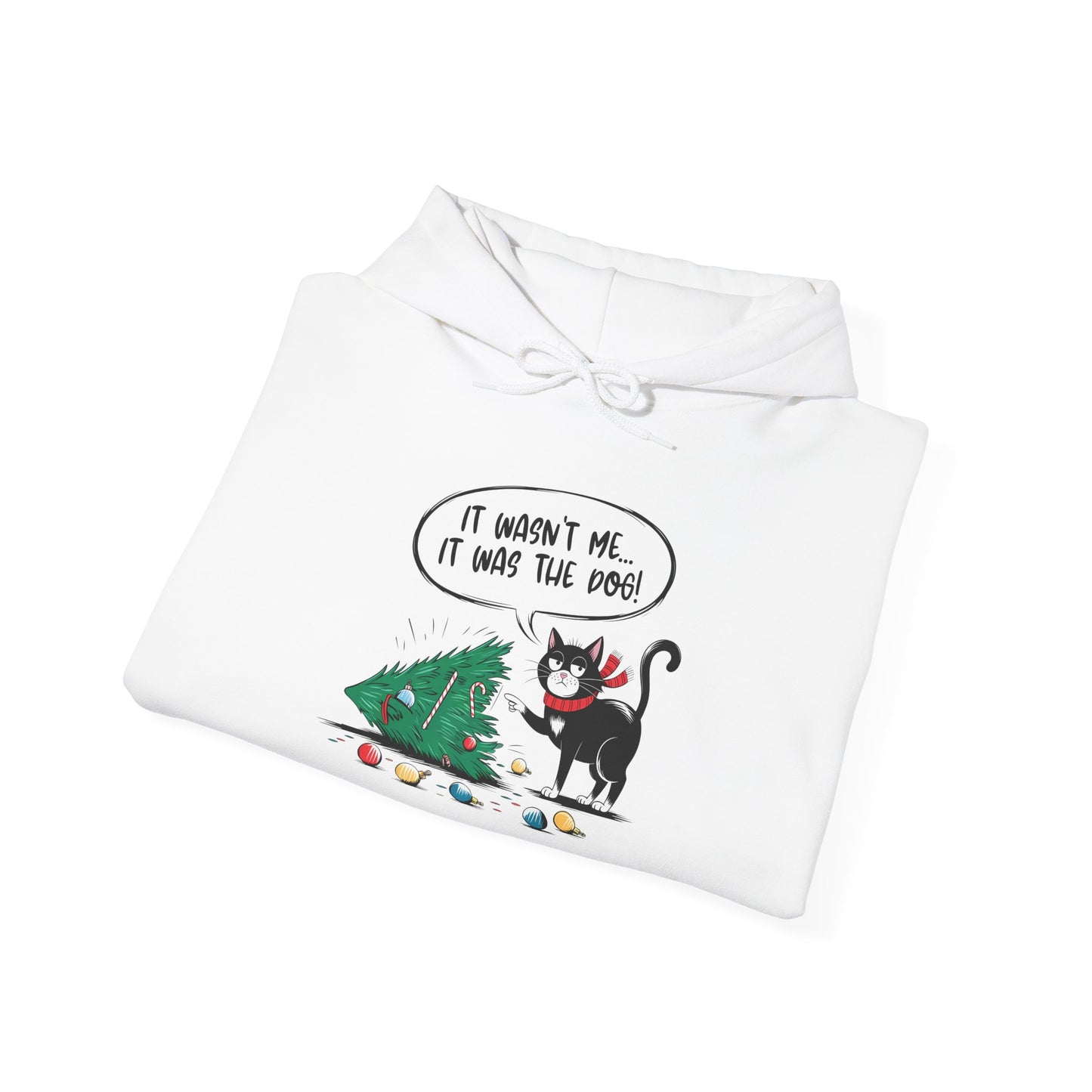 Funny Christmas Hoodie, Holiday Hooded Hoodie Cat Lover Gift, Winter Loungewear, Cozy Hoodie with Christmas Design