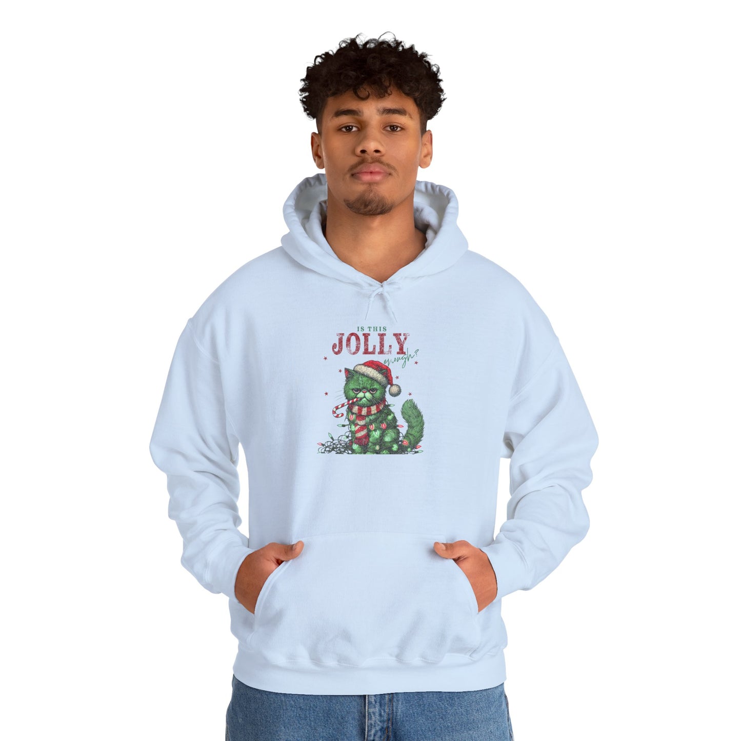 Festive Cat Hoodie, Cozy Holiday Hoodie, Jolly Grunge Pullover, Cute Cat Lover Gift, Merry Cat Hoodie