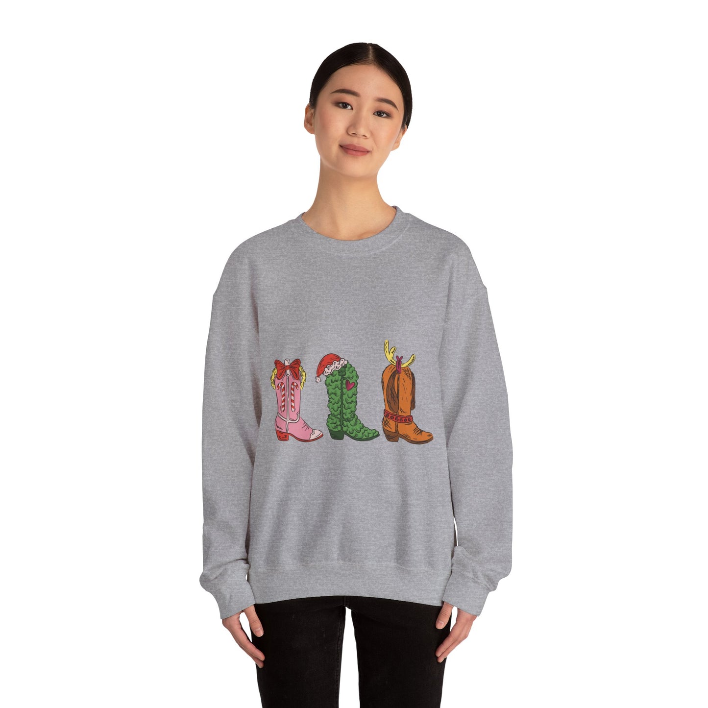 Christmas Cowboy Boots Crewneck Sweatshirt — Festive Western Holiday Sweatshirt