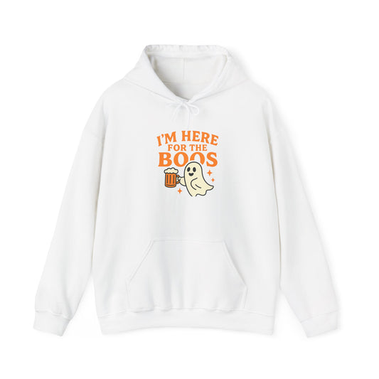 Halloween Party Hoodie, I'm Here for the Boos Hoodie, Unisex Halloween hoodie, Ghost Design Hooded Pullover, Spooky Season Apparel