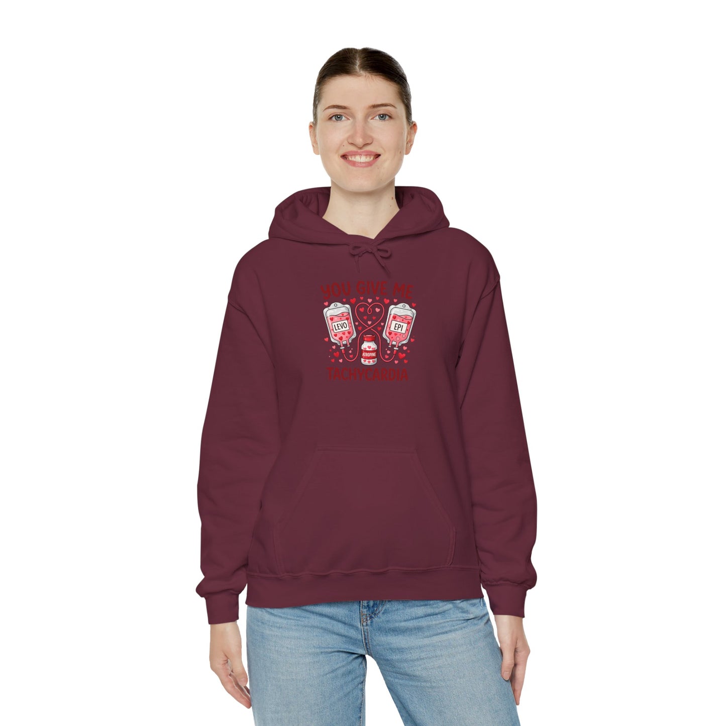 You Give Me Tachycardia Hoodie — Cute ECG Heart & IV Bag Medical Valentine Sweatshirt
