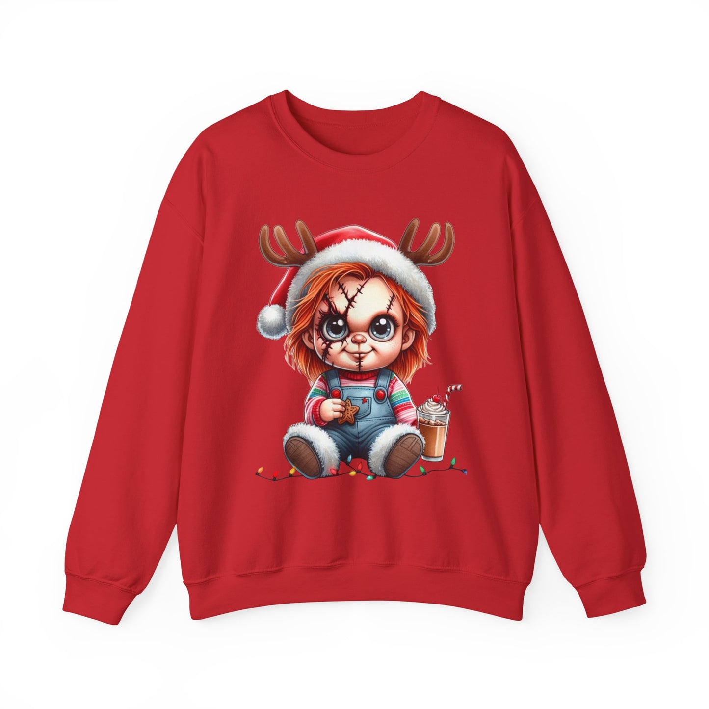 Christmas Chucky Crewneck Sweatshirt — Cute Creepy Reindeer Chucky Holiday Sweatshirt