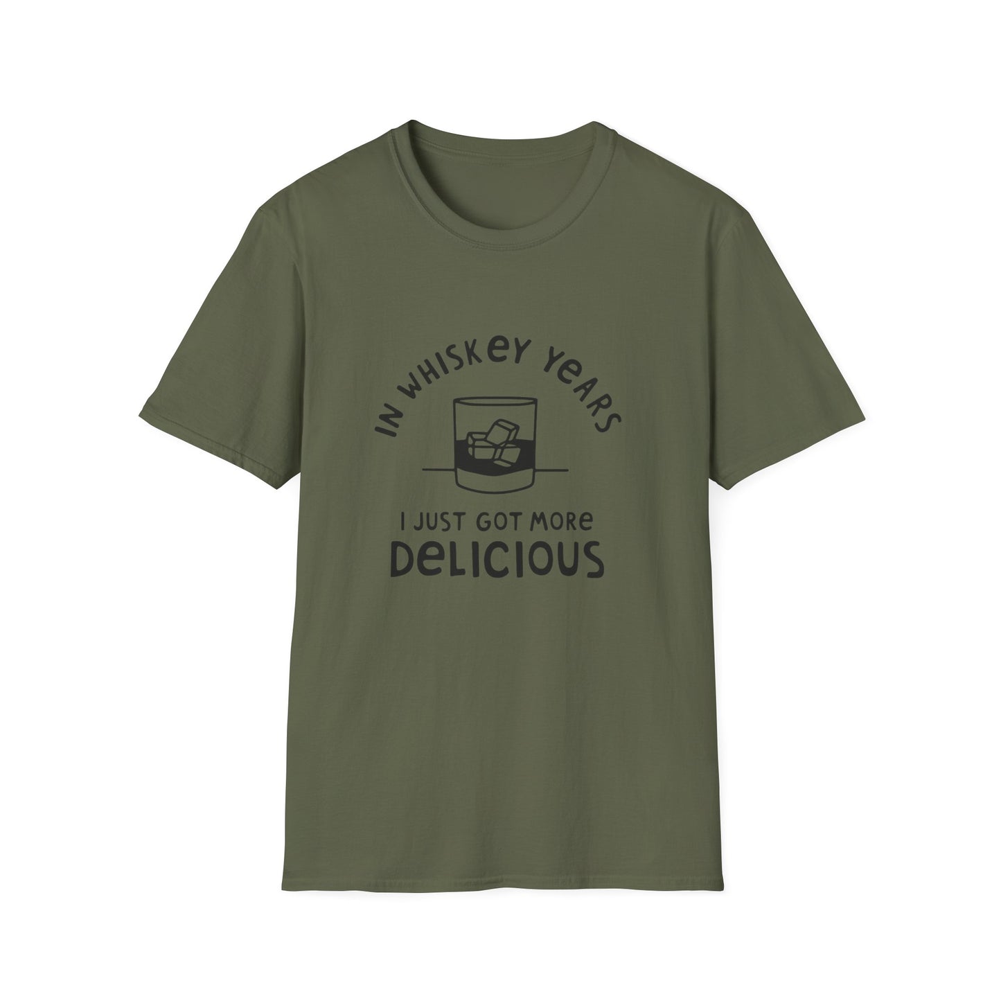 Whiskey Years T-Shirt — "In Whiskey Years I Just Got More Delicious" Funny Vintage Whiskey Tee