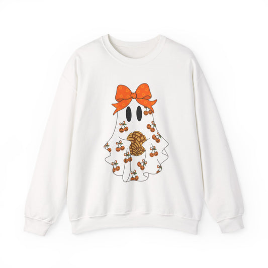 Cute Ghost with Bow Sweatshirt, Halloween Gift, Cozy Crewneck, Unisex Pullover, Fall Fashion, Seasonal Apparel