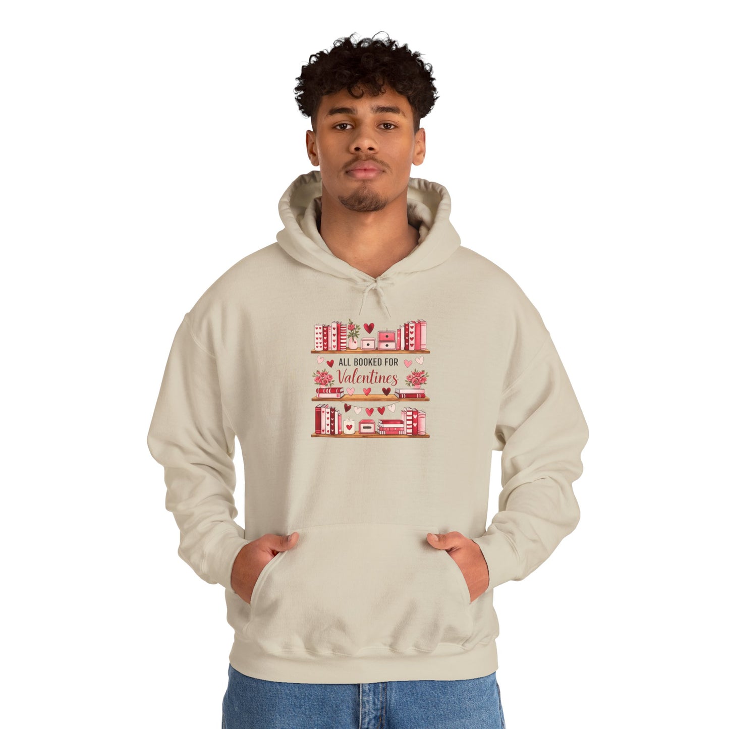 Valentine’s Day Cozy Hoodie – “All Booked for Valentine’s” Cute Bookshop Graphic
