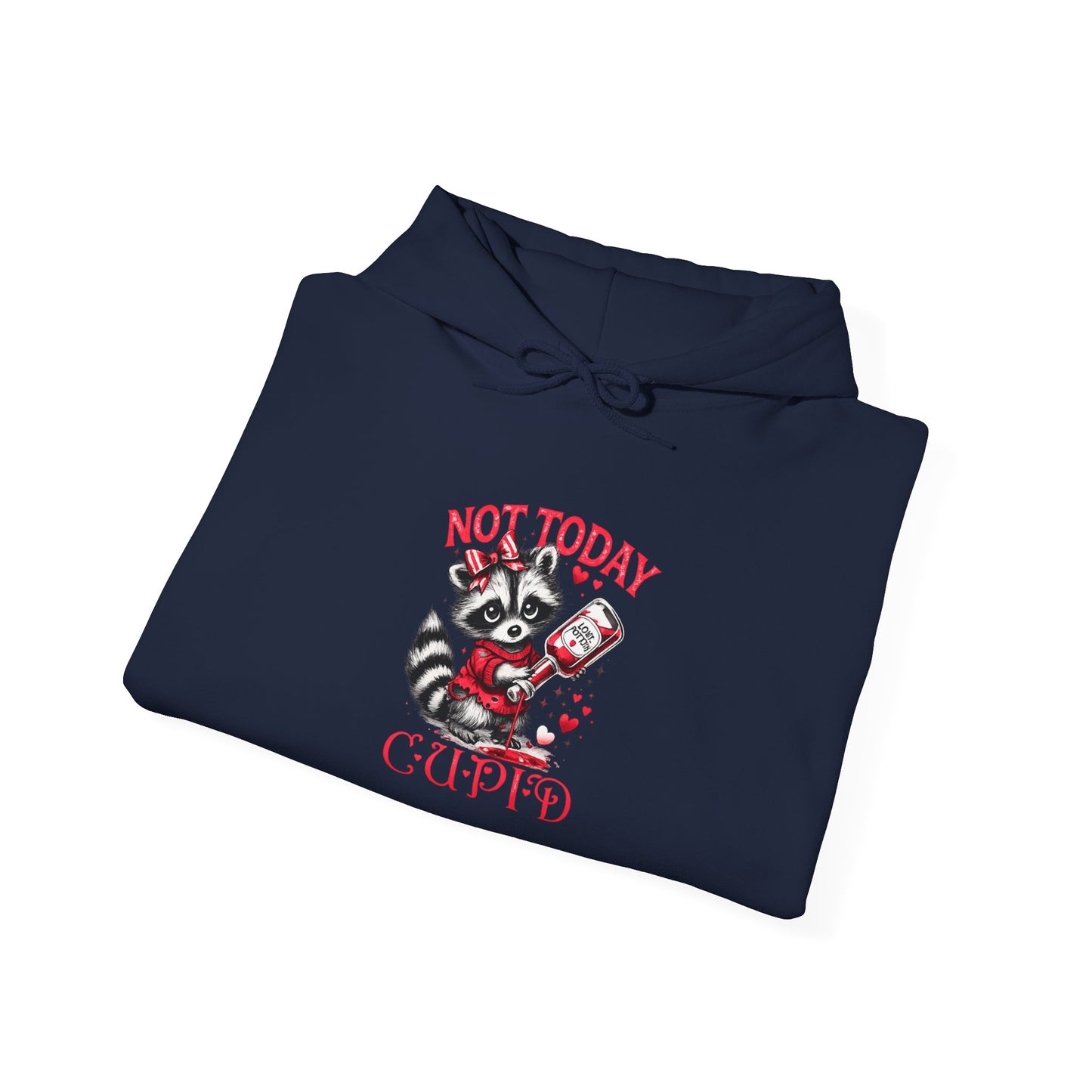 Not Today Cupido Raccoon Hoodie — Funny Valentine Anti-Love Sweatshirt