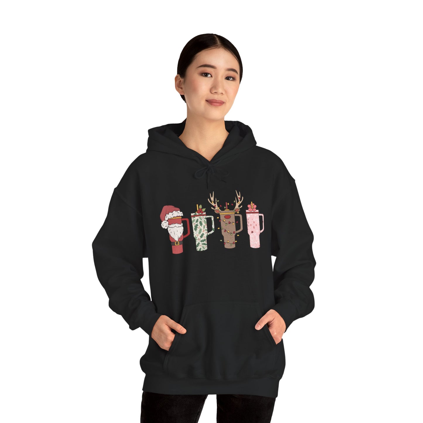 Festive Hot Beverage Hoodie, Holiday Sweatshirt, Unisex Cozy Pullover, Christmas Gift, Winter Apparel, Mug Design Hoodie