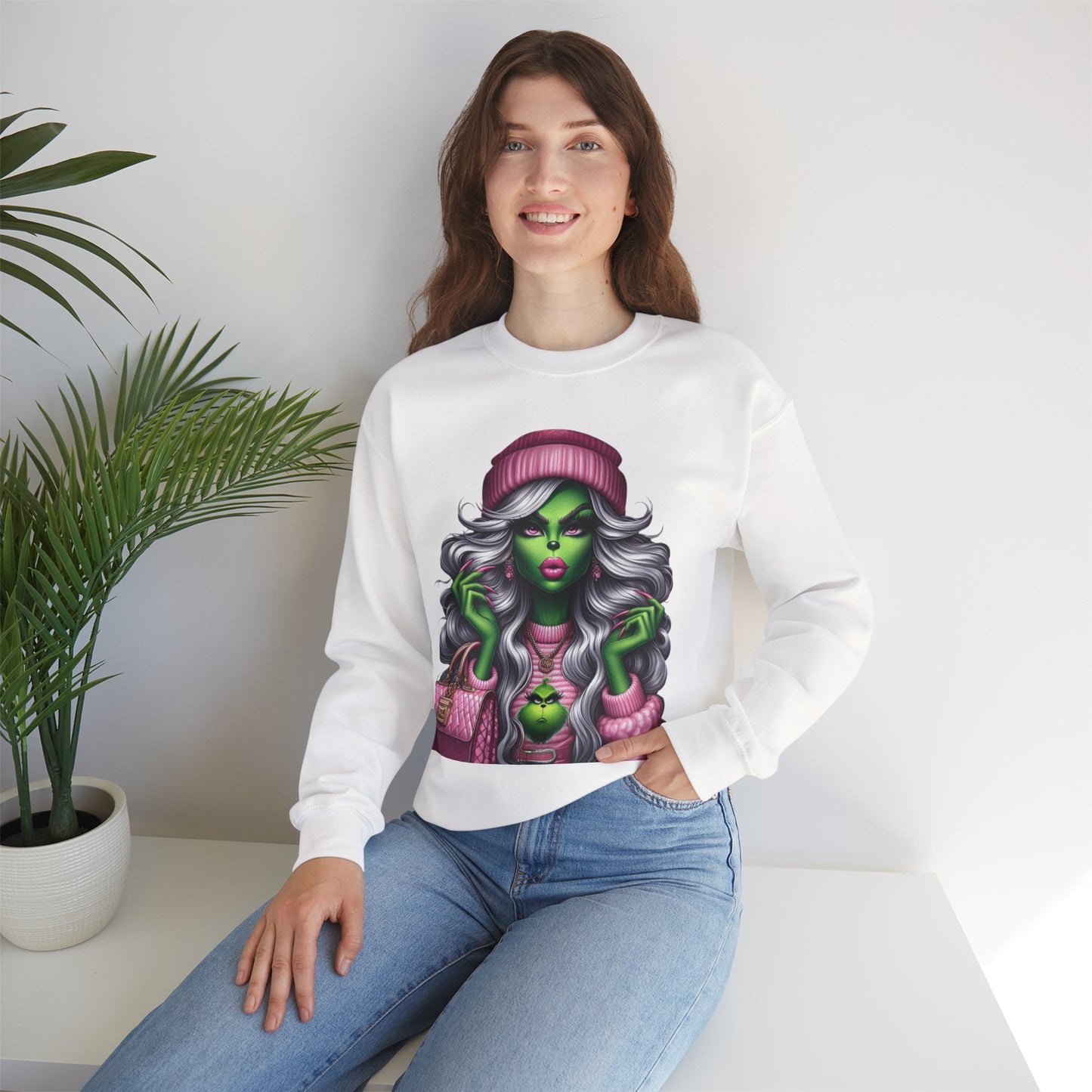 Witchy Glam Crewneck Sweatshirt – Green Glamour Girl Design