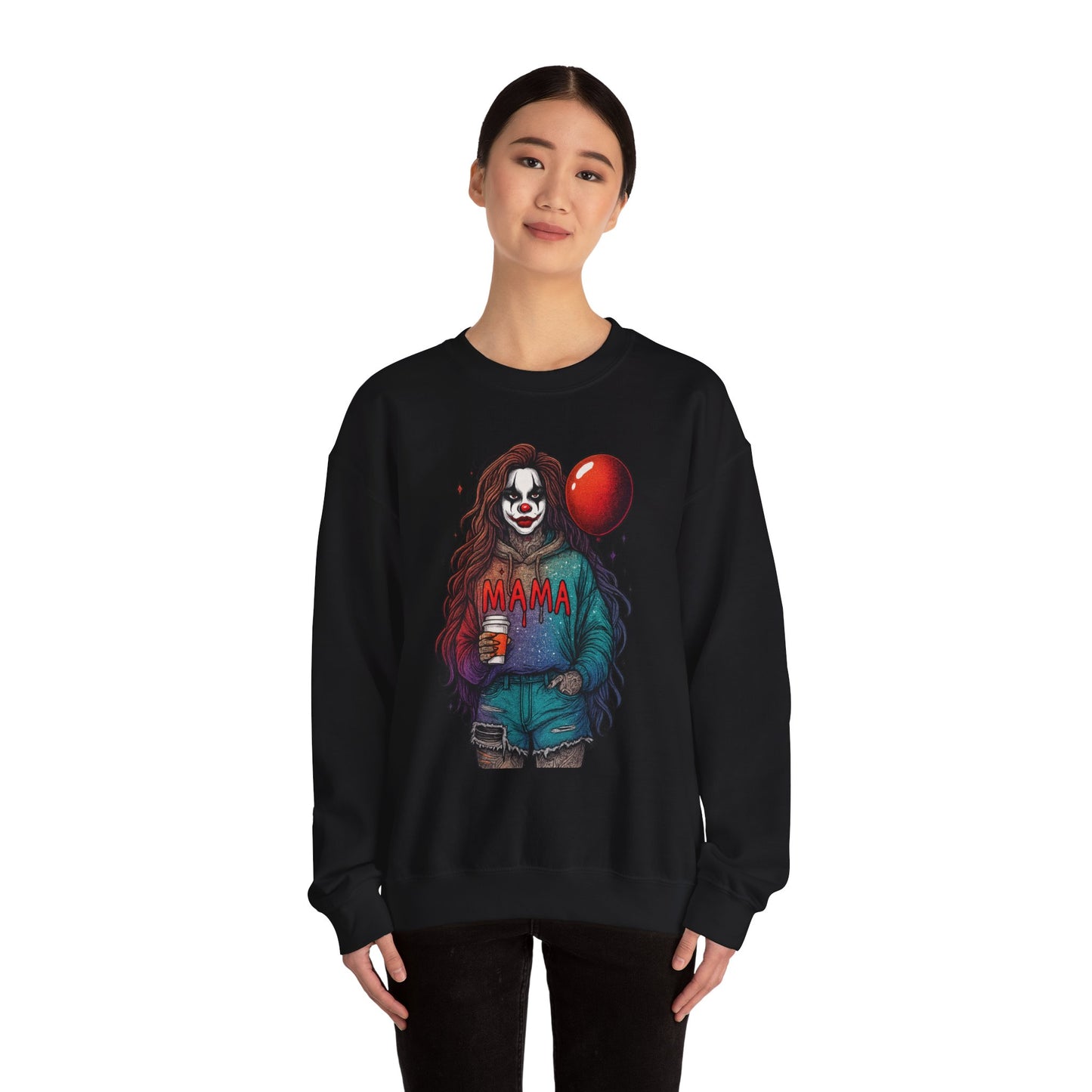 Clown-themed Crewneck Sweatshirt for Moms, Cozy Gift for Mother's Day, Halloween Apparel, Trendy Casual Wear, Unique Graphic Top