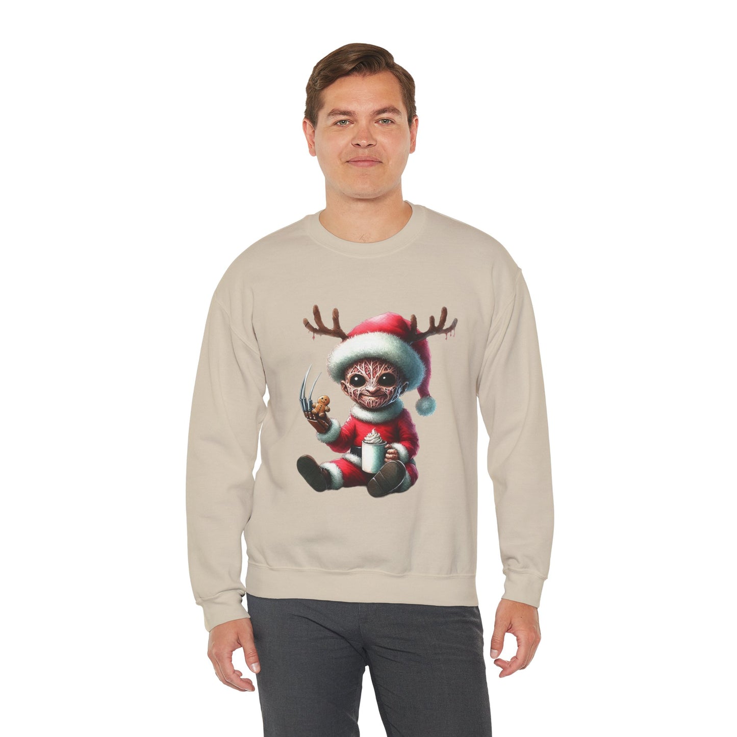 Christmas Cat Elf Sweatshirt — Cute Santa Kitten with Antlers Holiday Crewneck