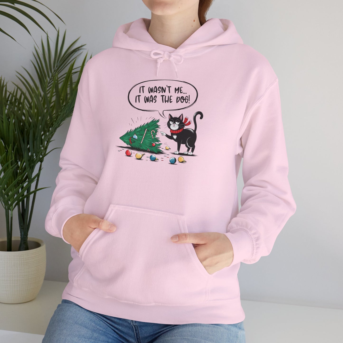 Funny Christmas Hoodie, Holiday Hooded Hoodie Cat Lover Gift, Winter Loungewear, Cozy Hoodie with Christmas Design