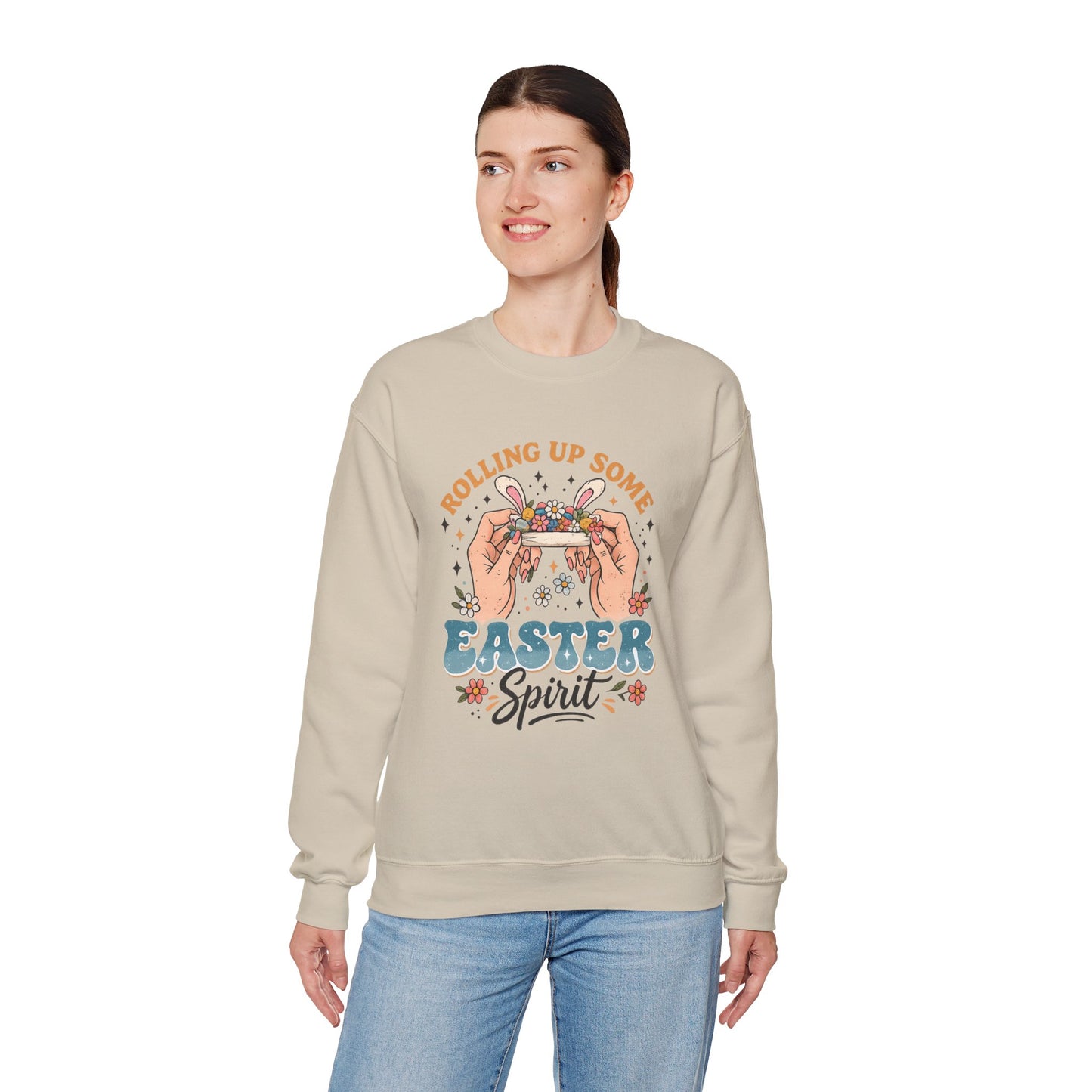Easter Spirit Crewneck Sweatshirt — "Rolling Up Some Easter Spirit" Graphic