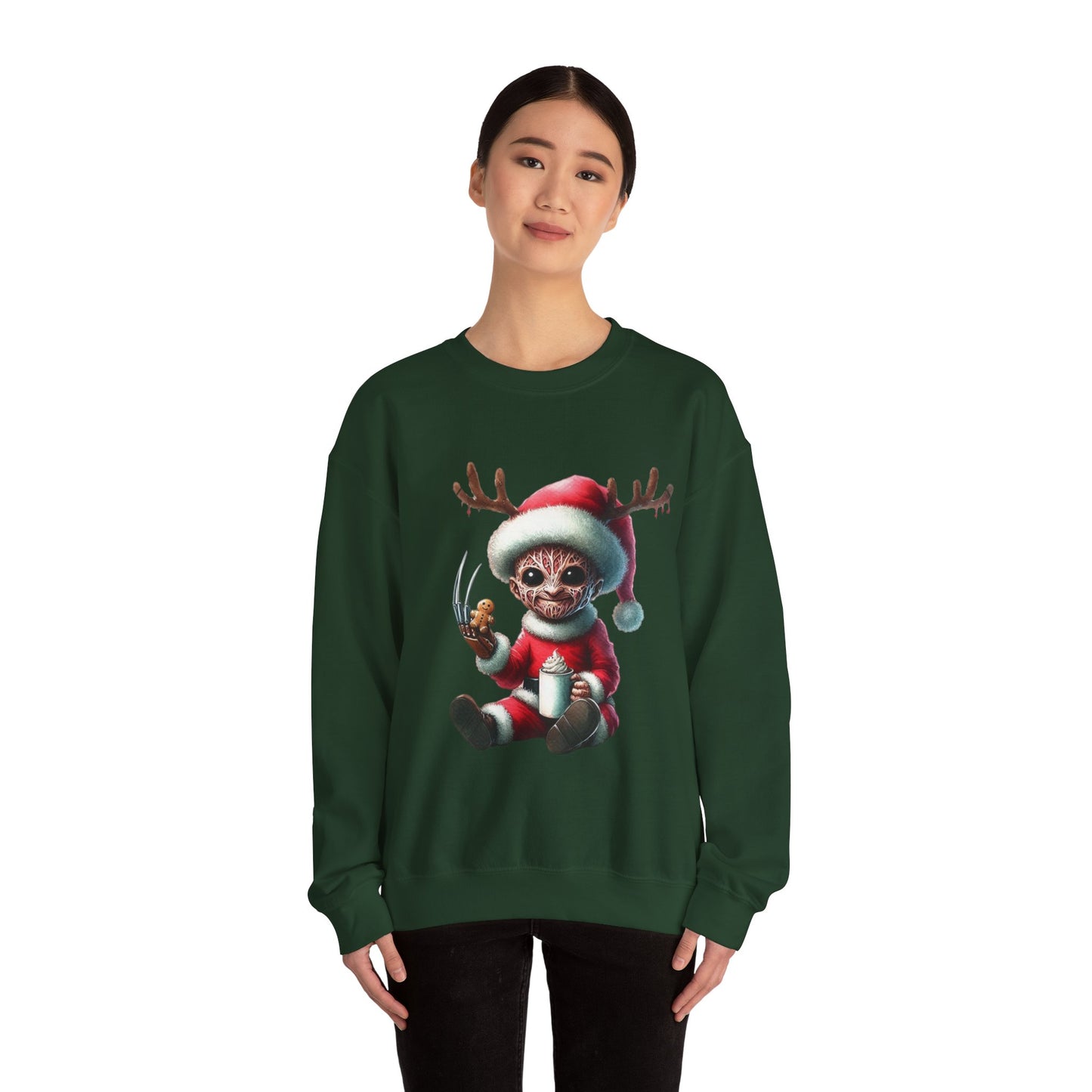 Christmas Cat Elf Sweatshirt — Cute Santa Kitten with Antlers Holiday Crewneck