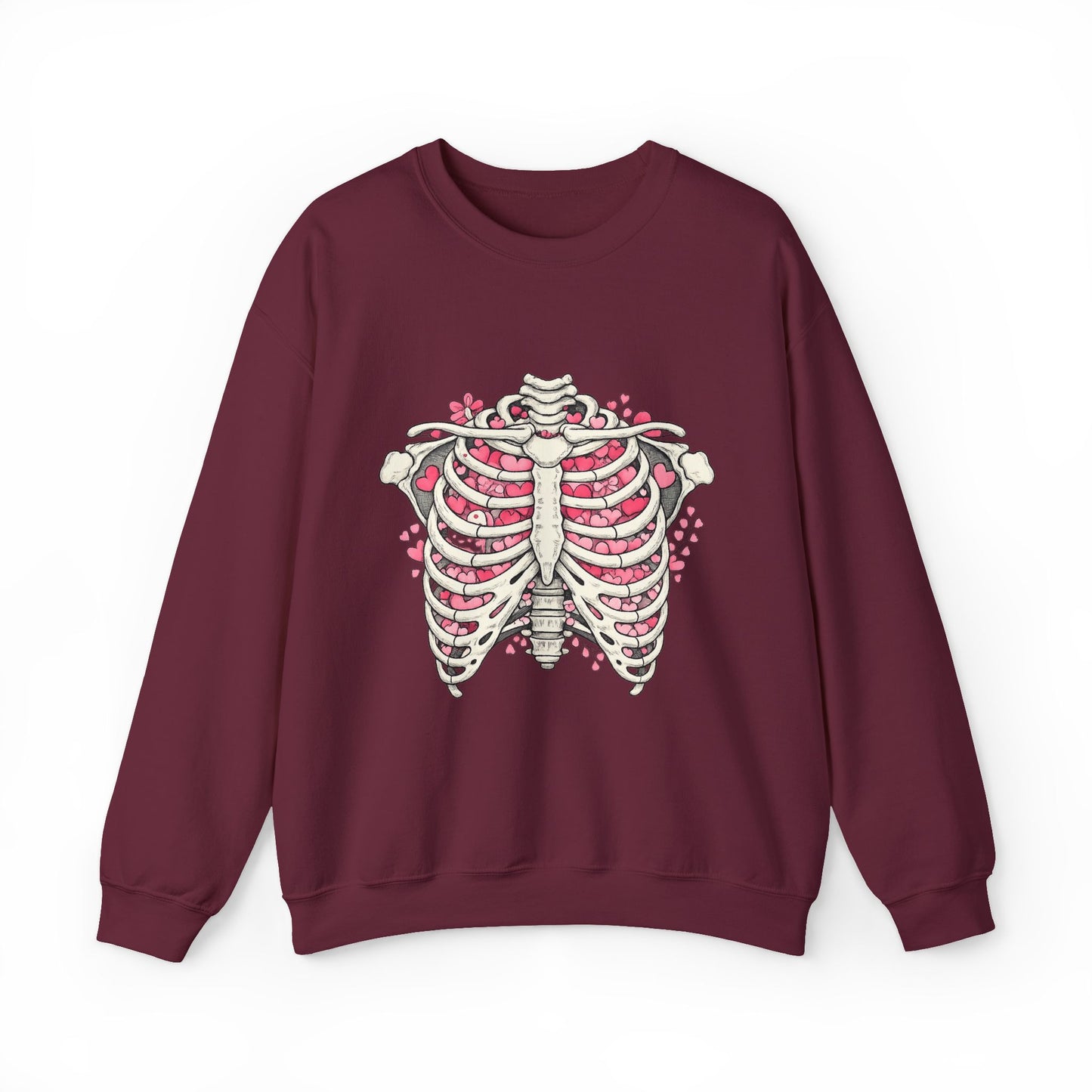 Ribcage Blossom Sweatshirt — Floral Skeleton Chest Graphic