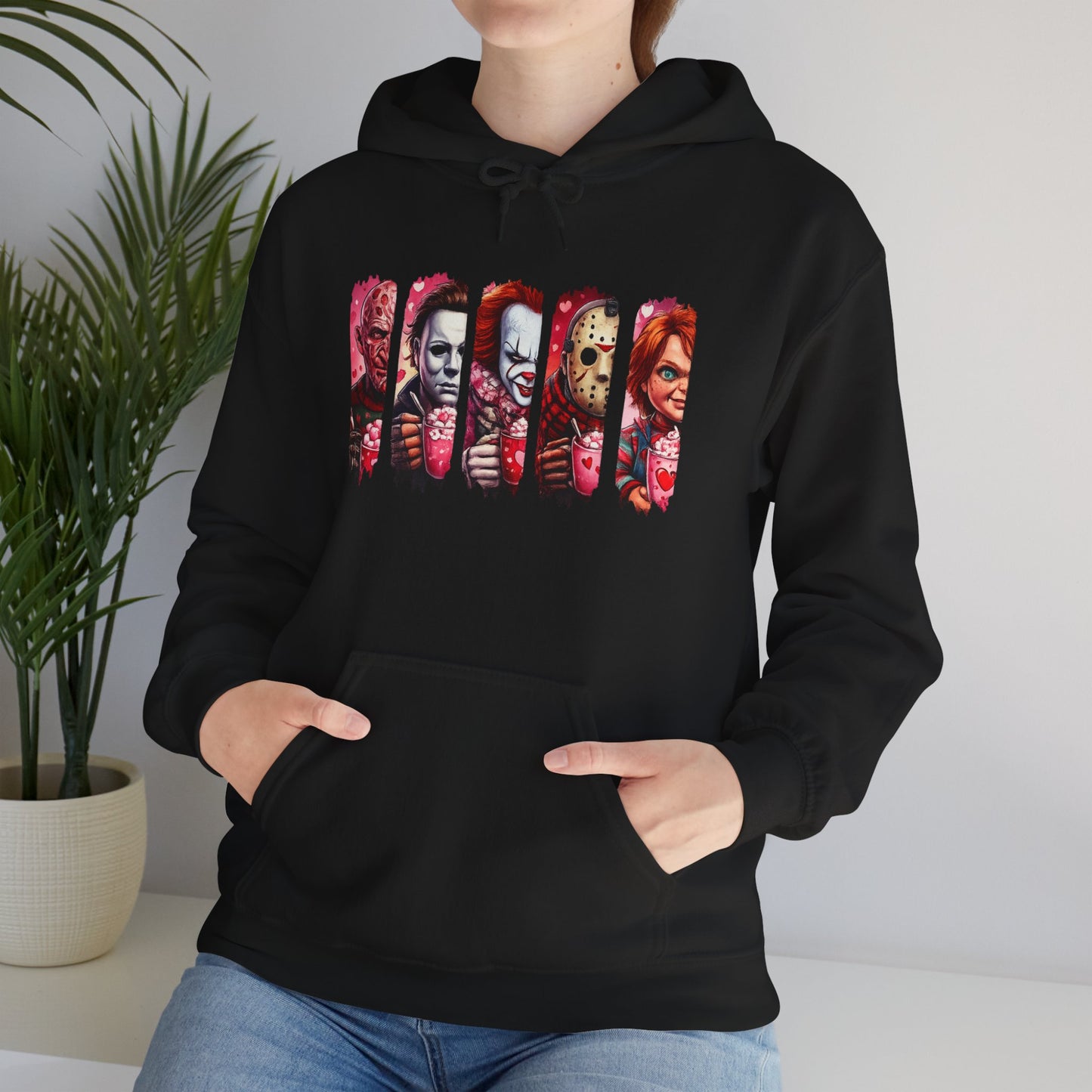 Horror Icons Hoodie — Stylized Slashed Portraits Graphic Sweatshirt