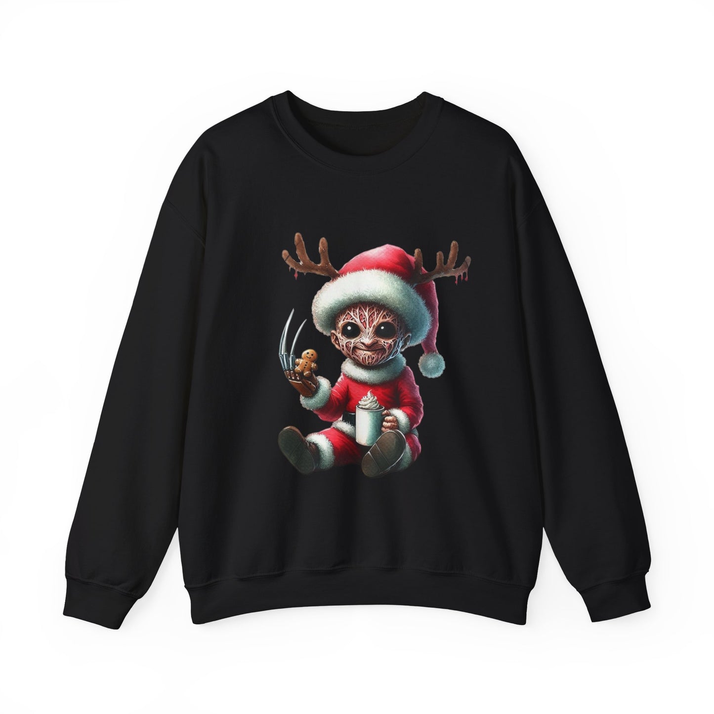 Christmas Cat Elf Sweatshirt — Cute Santa Kitten with Antlers Holiday Crewneck