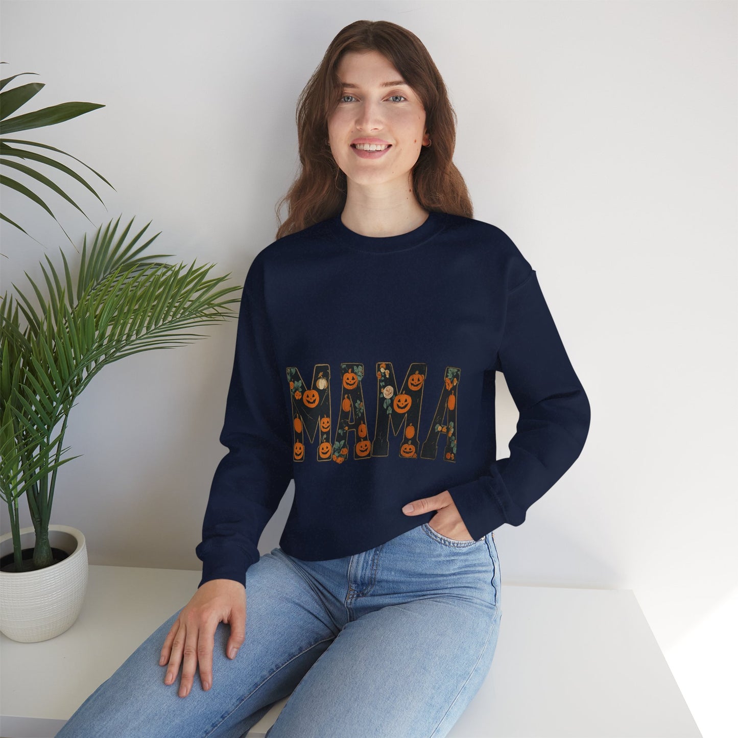 Mama Pumpkin Crewneck Sweatshirt, Fall Fashion, Halloween Gift, Cozy Sweatshirt, Casual Wear, Gift for Moms