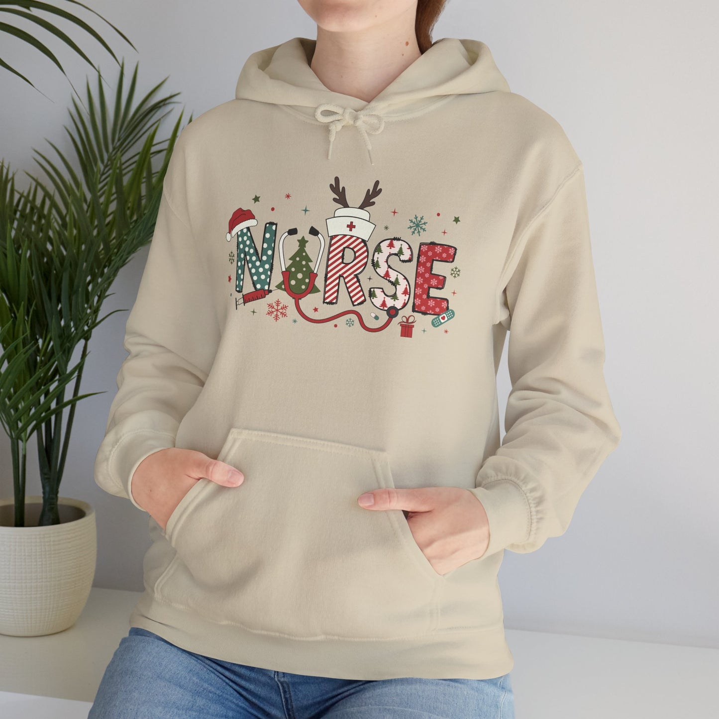 Festive Nurse Hooded Sweatshirt, Merry Christmas Sweatshirt, Holiday Gift for Nurses, Cozy Winter Hoodie, Nurse Appreciation Gift