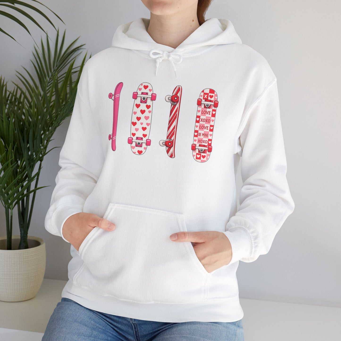 Valentine Skateboard Graphic Hoodie — Pink Heart Skate Decks