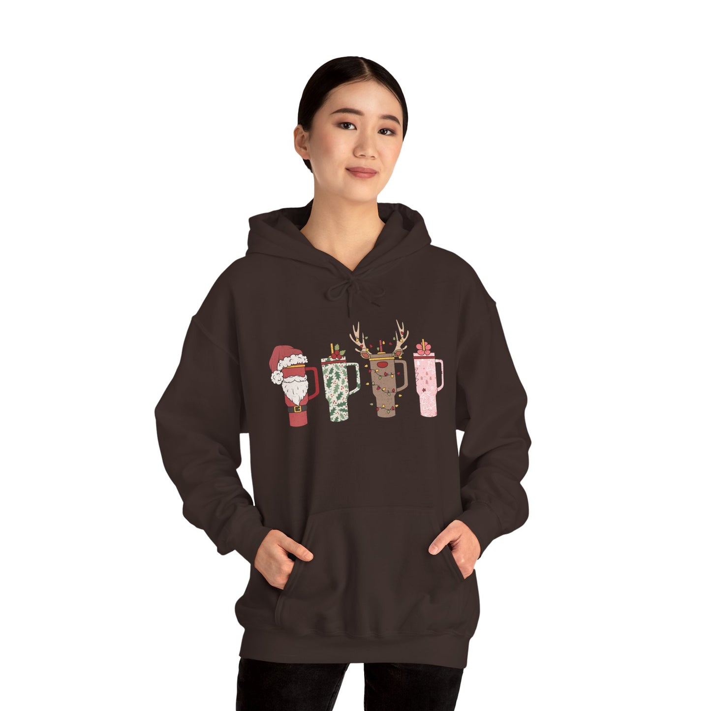 Festive Hot Beverage Hoodie, Holiday Sweatshirt, Unisex Cozy Pullover, Christmas Gift, Winter Apparel, Mug Design Hoodie