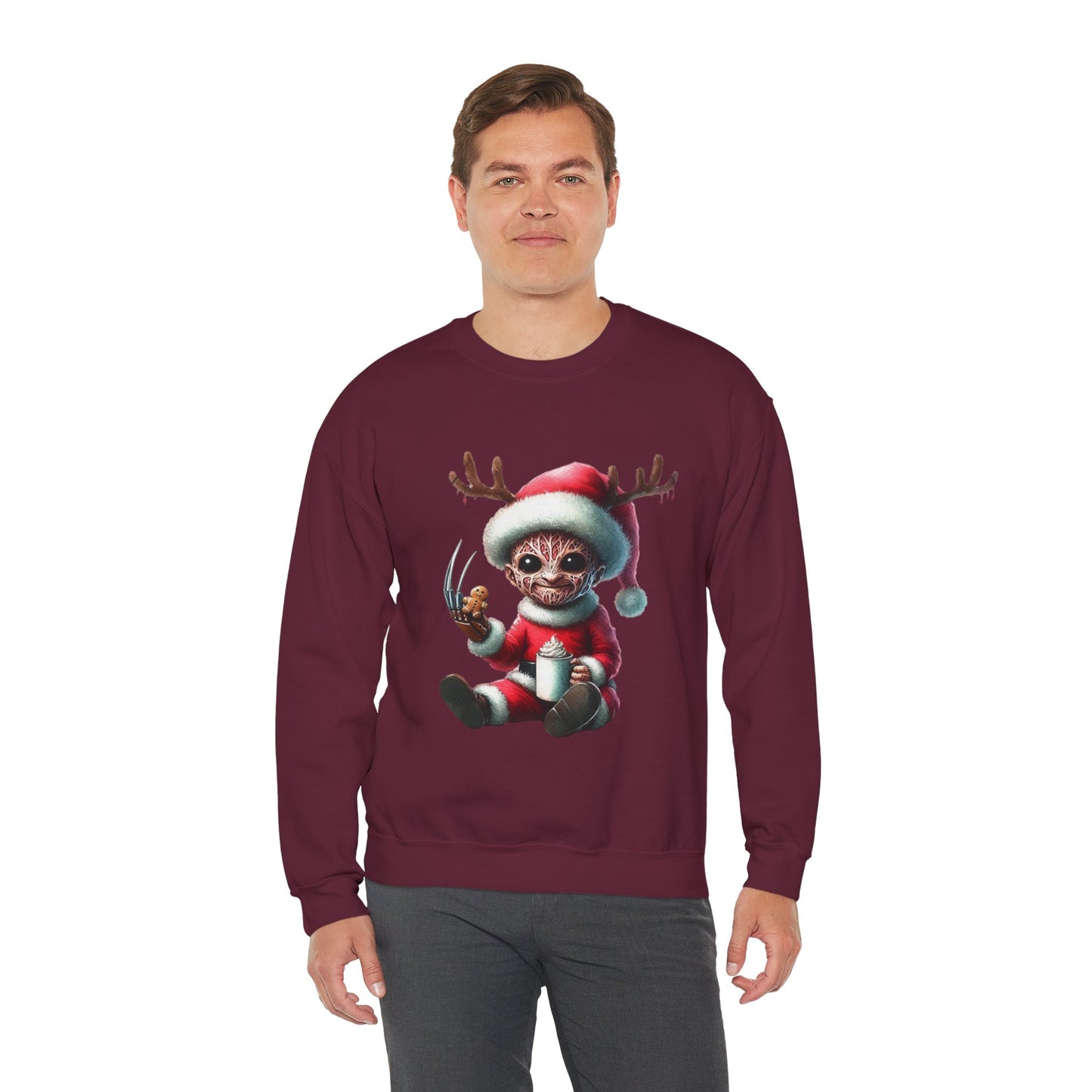 Christmas Cat Elf Sweatshirt — Cute Santa Kitten with Antlers Holiday Crewneck