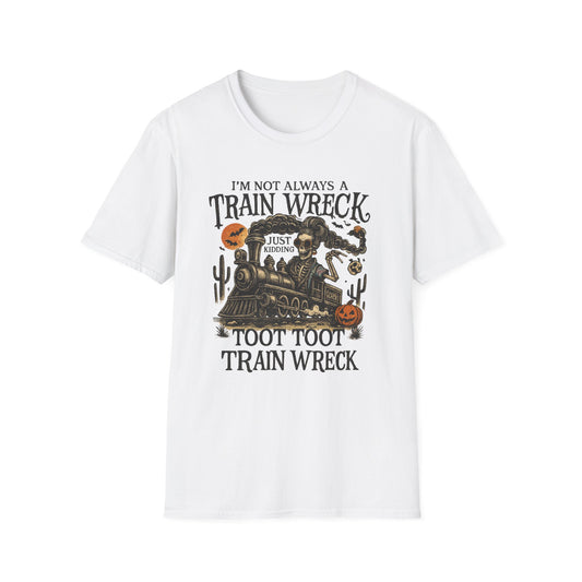 Train Wreck Unisex Softstyle T-Shirt | Funny Graphic Tee, Halloween Shirt, Gift for Friends, Casual Wear, Unique Design