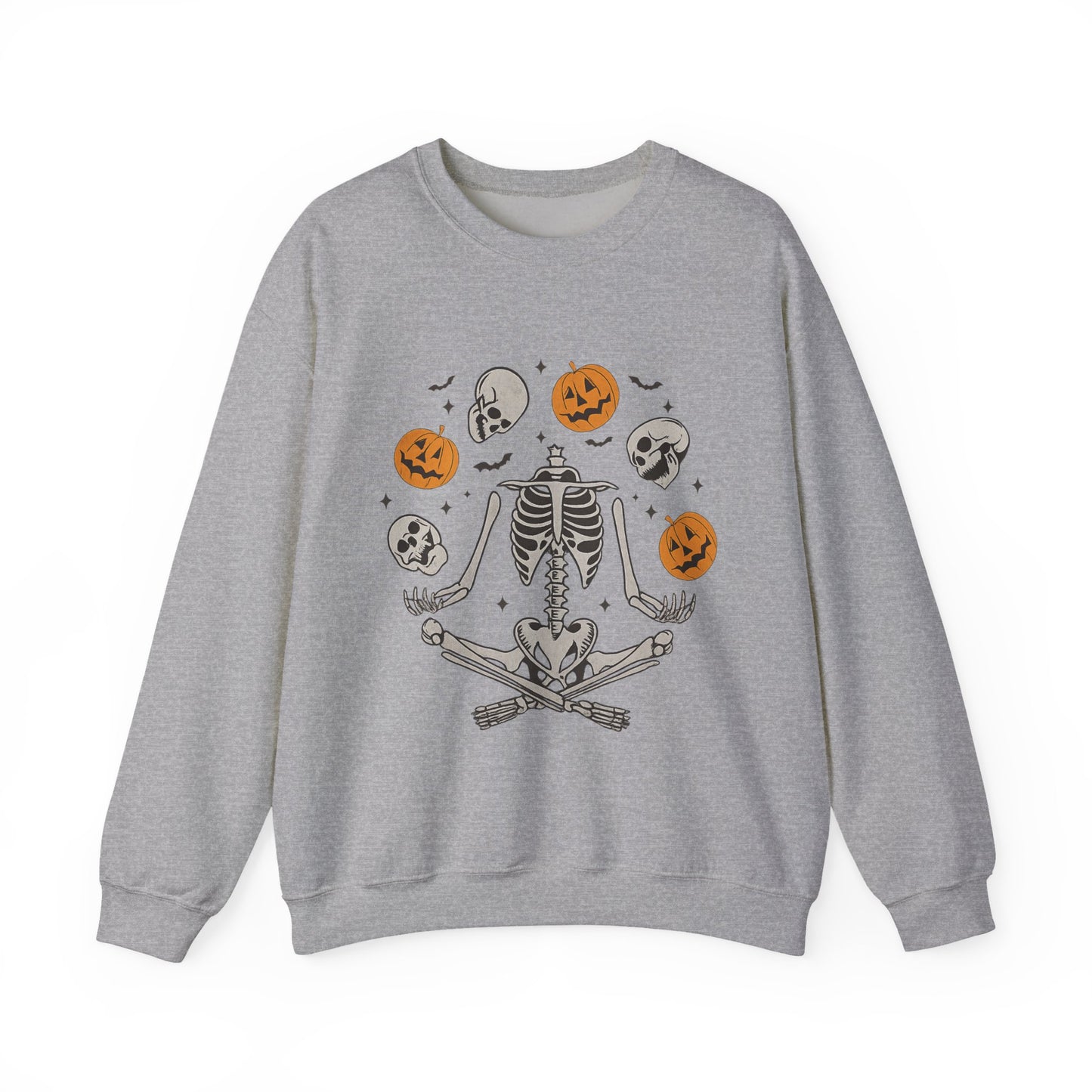 Halloween Skeleton Yoga Sweatshirt, Cute Autumn Apparel, Spooky Season Outfit, Unisex Cozy Crewneck, Gift for Halloween Lovers