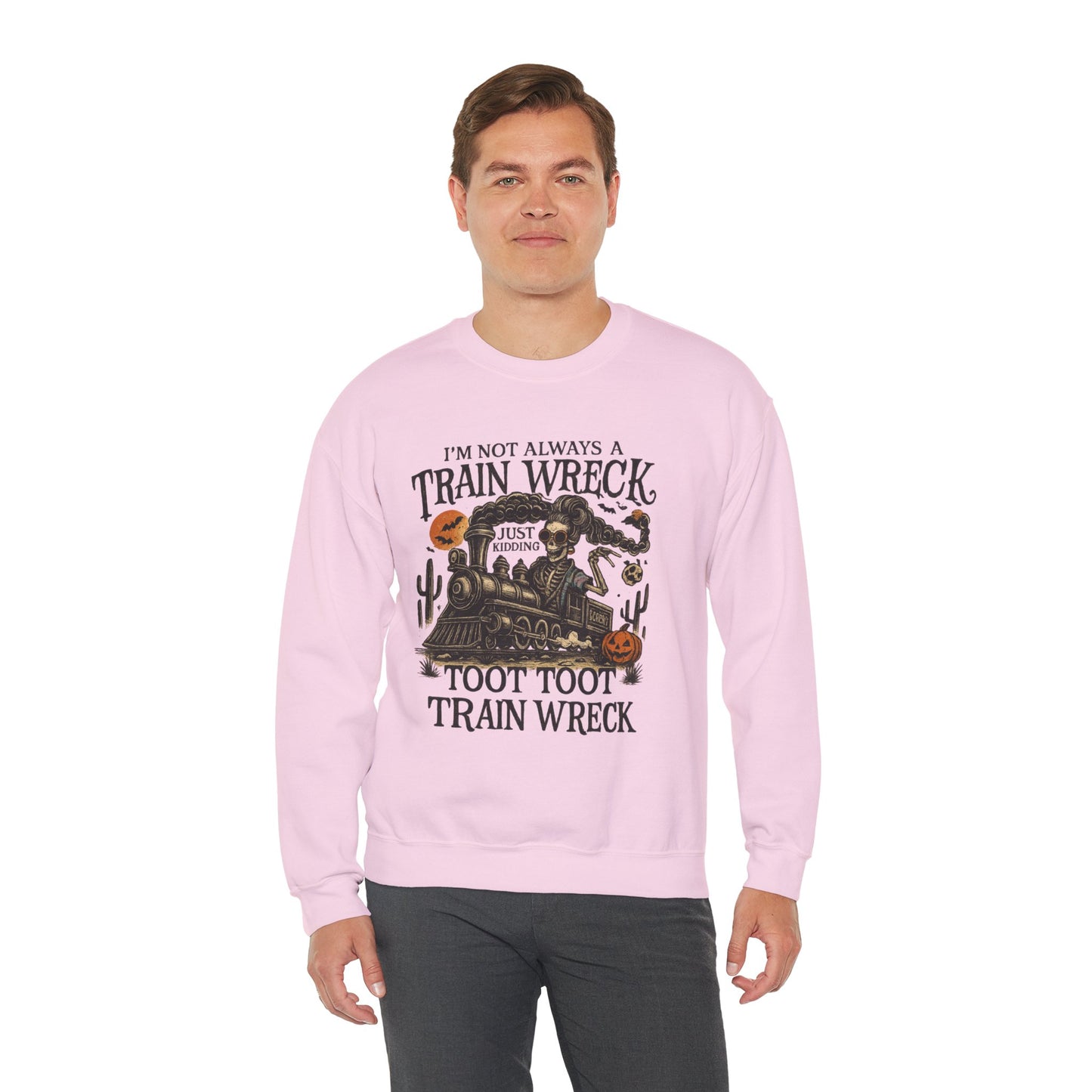 Funny Train Wreck Sweatshirt, Unisex Crewneck Sweatshirt, Halloween Apparel, Gift for Train Lovers, Cozy Fall Outfit