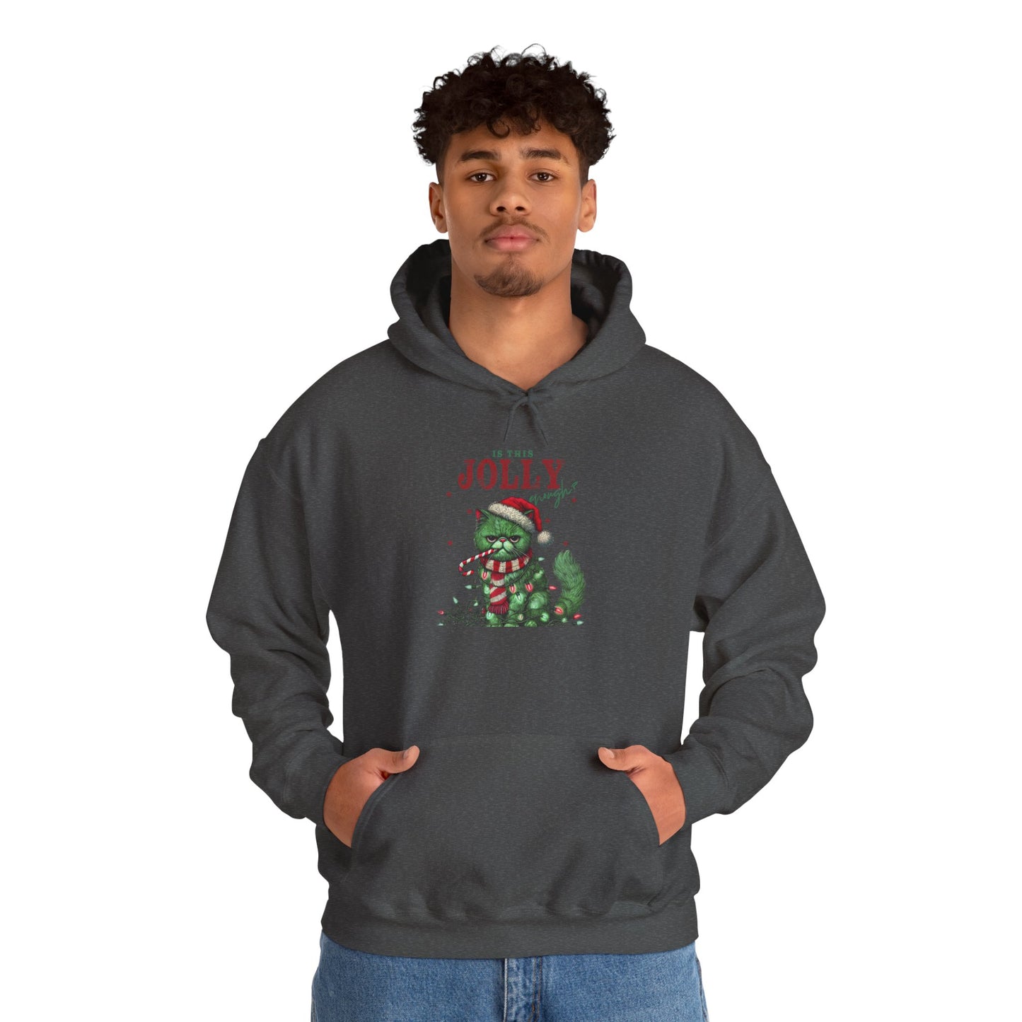 Festive Cat Hoodie, Cozy Holiday Hoodie, Jolly Grunge Pullover, Cute Cat Lover Gift, Merry Cat Hoodie