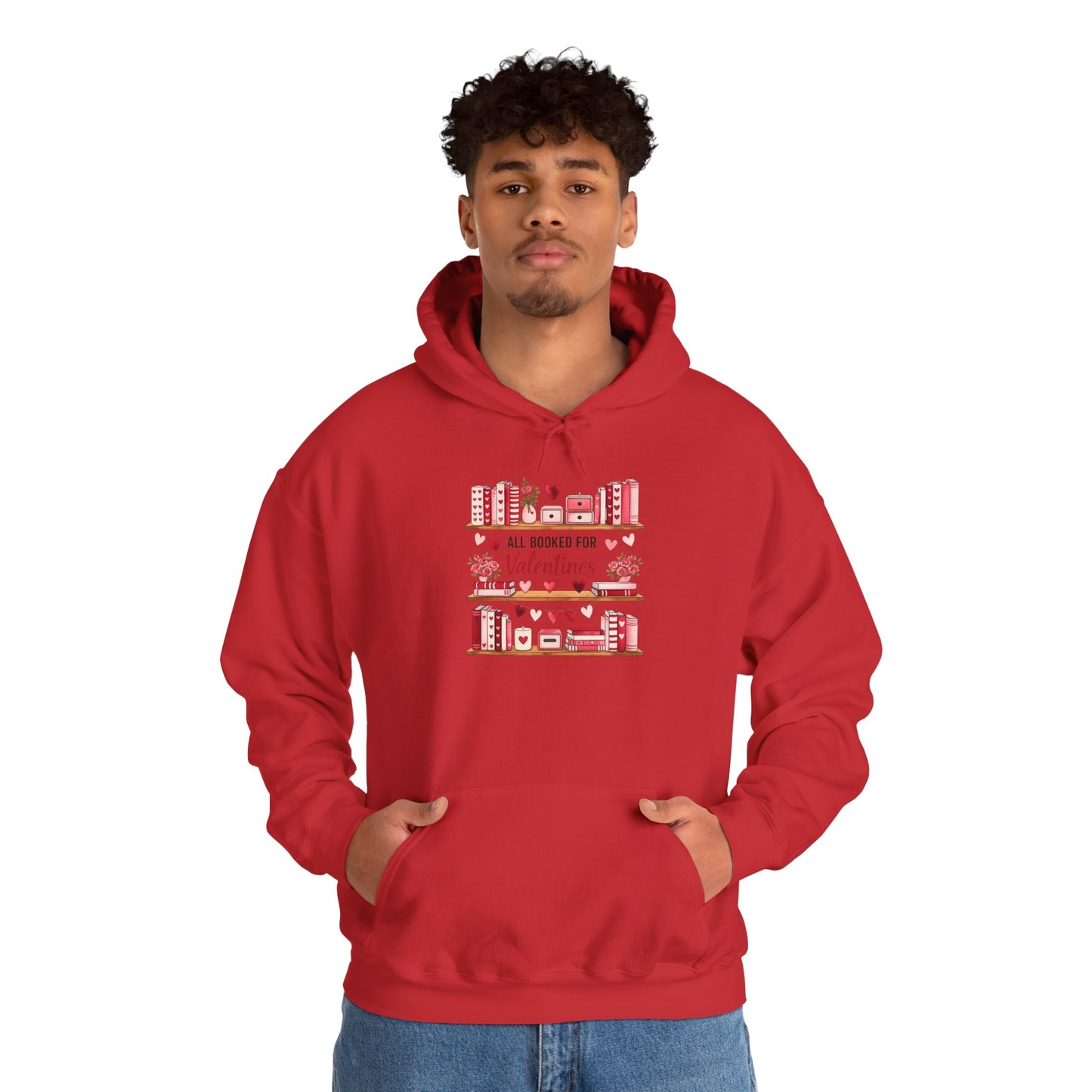 Valentine’s Day Cozy Hoodie – “All Booked for Valentine’s” Cute Bookshop Graphic