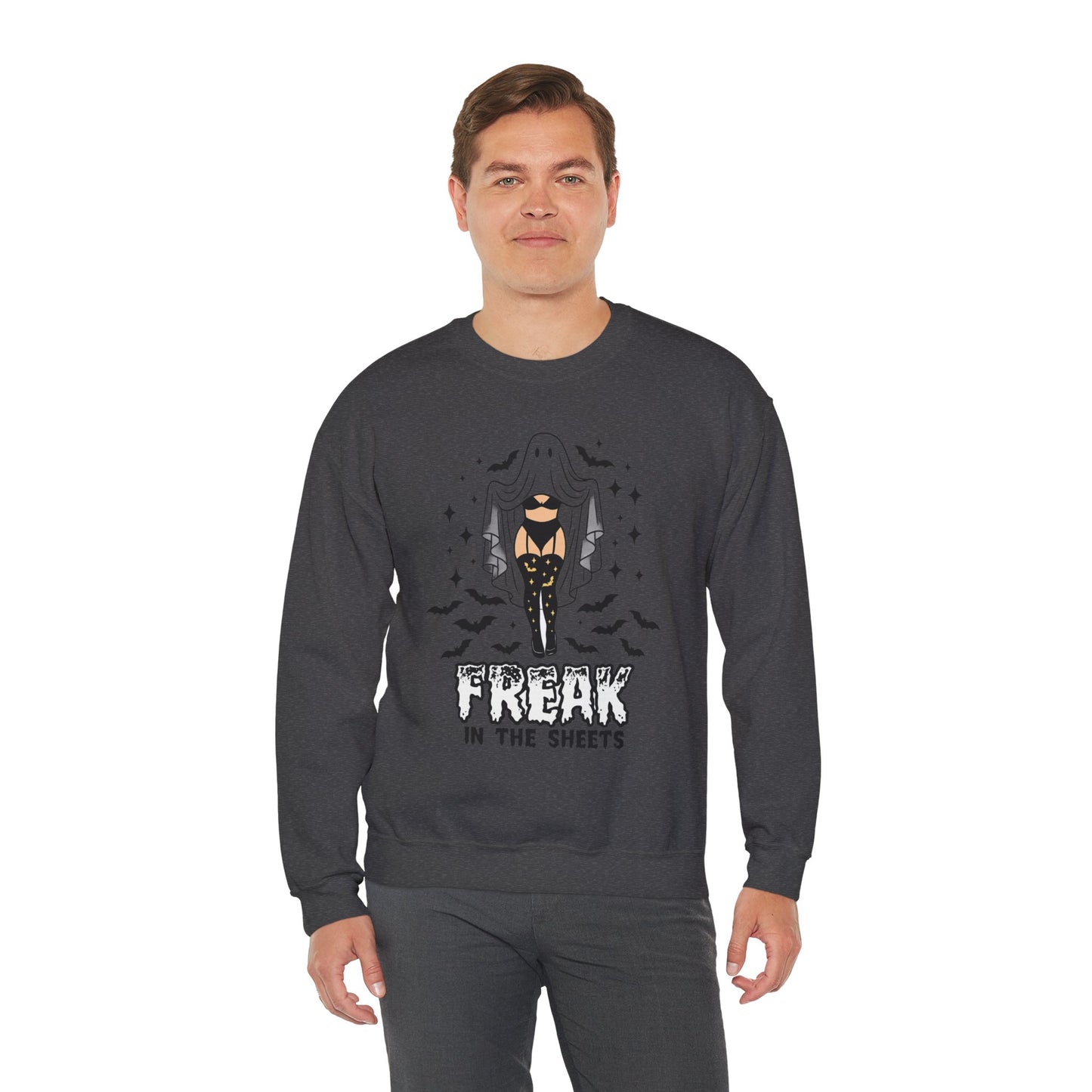 Freak in the Sheets Sweatshirt - Spooky Fun Crewneck for Halloween, Cozy Lounge Wear, Unisex Gift, Autumn Style, Casual Wardrobe Essential