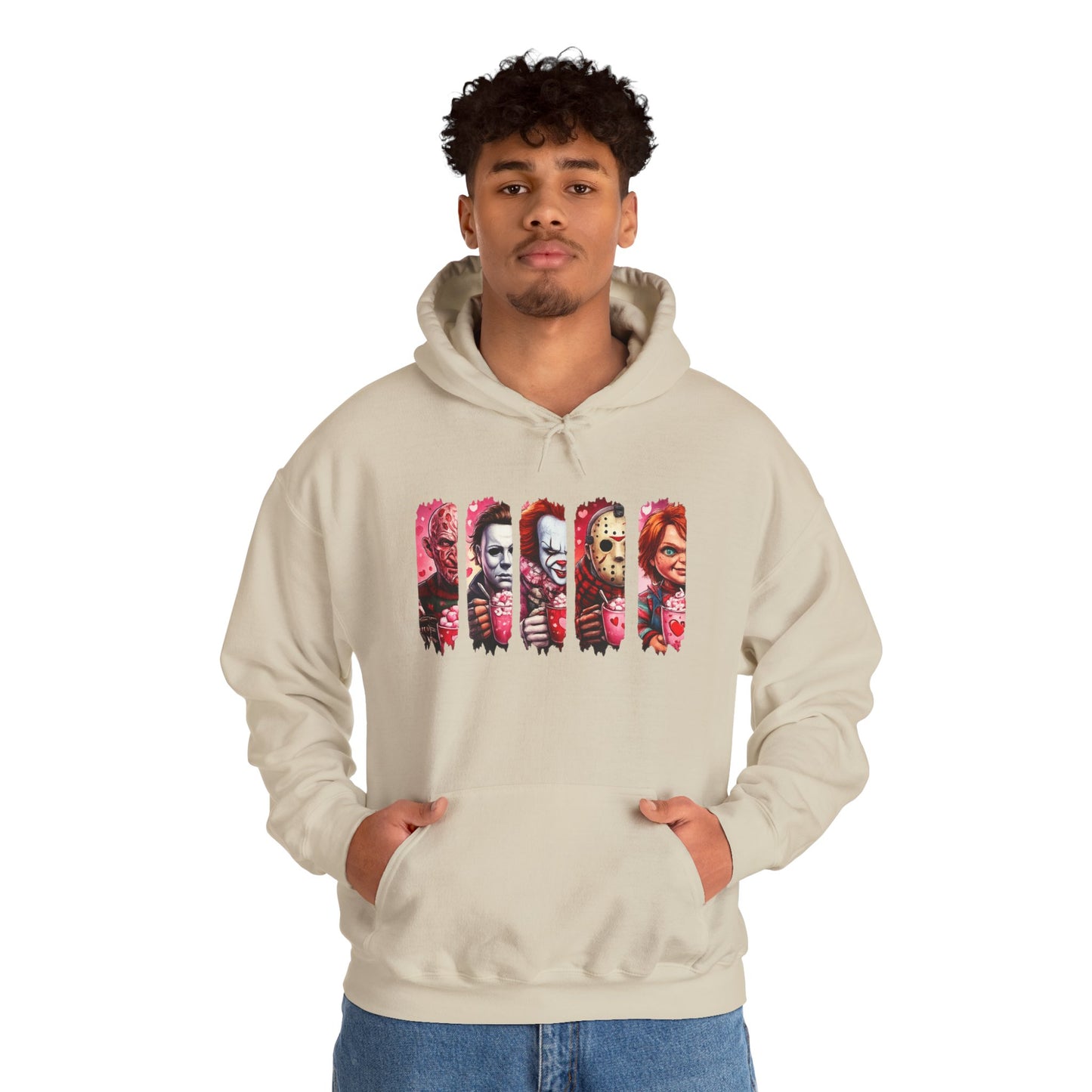 Horror Icons Hoodie — Stylized Slashed Portraits Graphic Sweatshirt